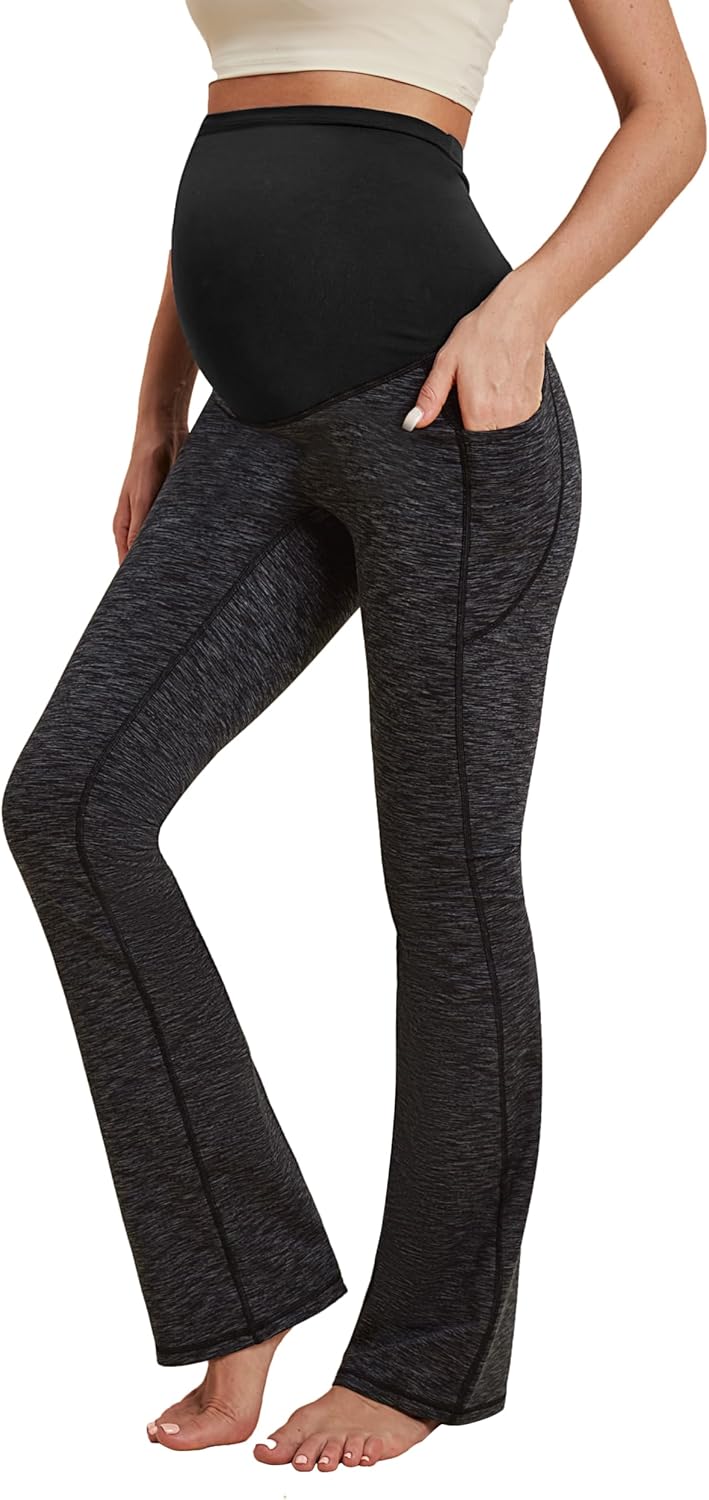 IUGA Fleece Lined Maternity Pants for Work Maternity Sweatpants Flare Leggings Pregnancy Yoga Pants Maternity Clothes