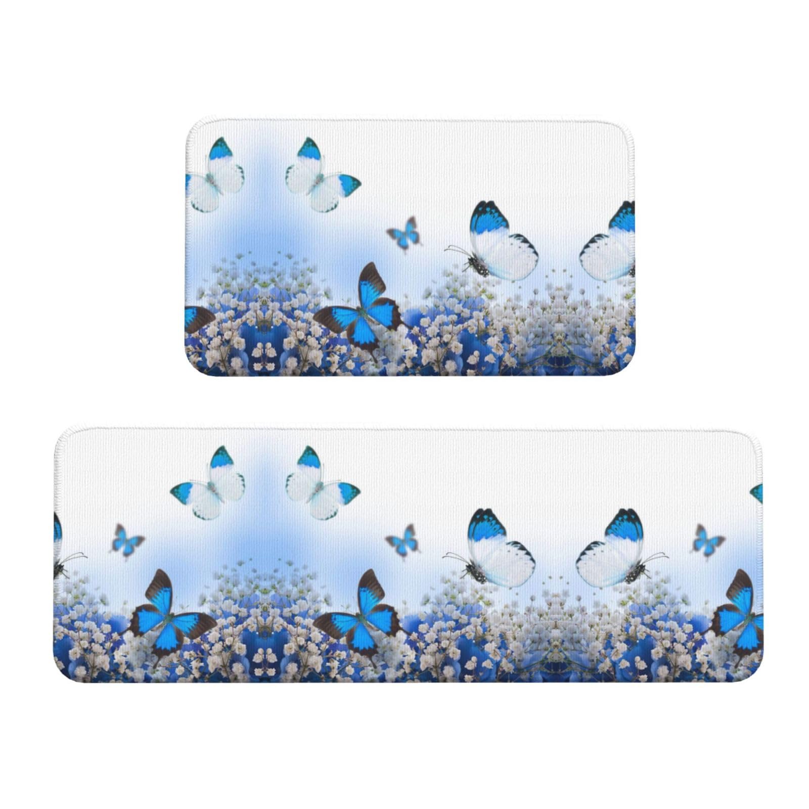 Tapis de cuisine antidérapants et lavables motif papillons bleu grand couloir entrée