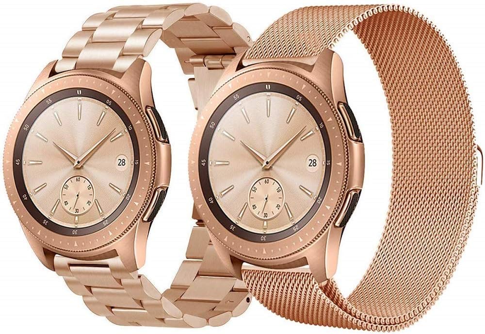 [2 Pack] Samsung Galaxy Watch 42mm Strap for Women/Galaxy Watch Active Band, 20mm Stainless Steel Metal Milanese Loop Mesh Replacement Wristband for Samsung Galaxy Watch 42mm SM-R810/815 - RoseGold