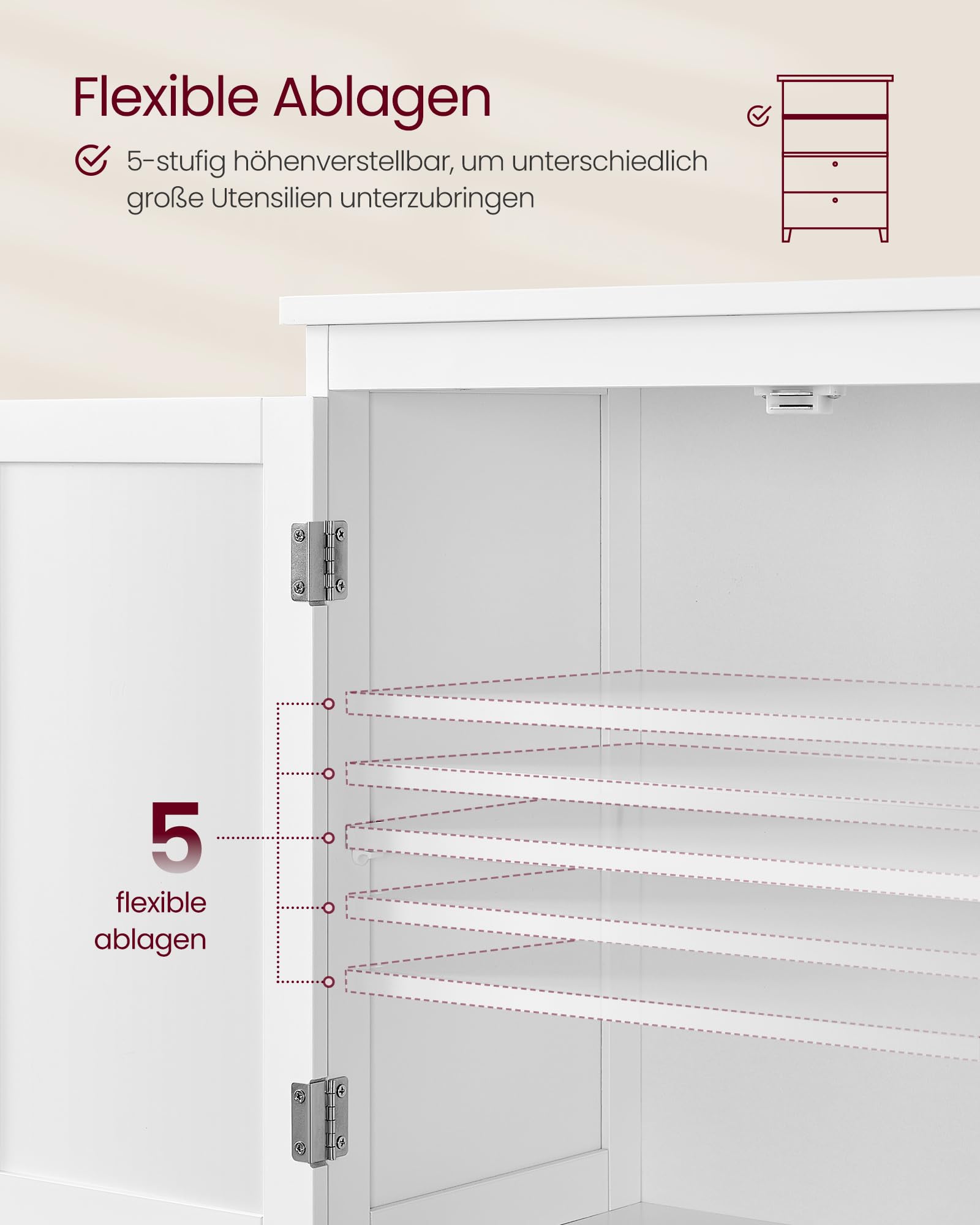 VASAGLE Badezimmerschrank, Badschrank, Küchenschrank, Aufbewahrungsschrank mit 2 Türen und 2 Schubladen, verstellbare Ablage, 30 x 60 x 110 cm, klassikweiß BBC551P31