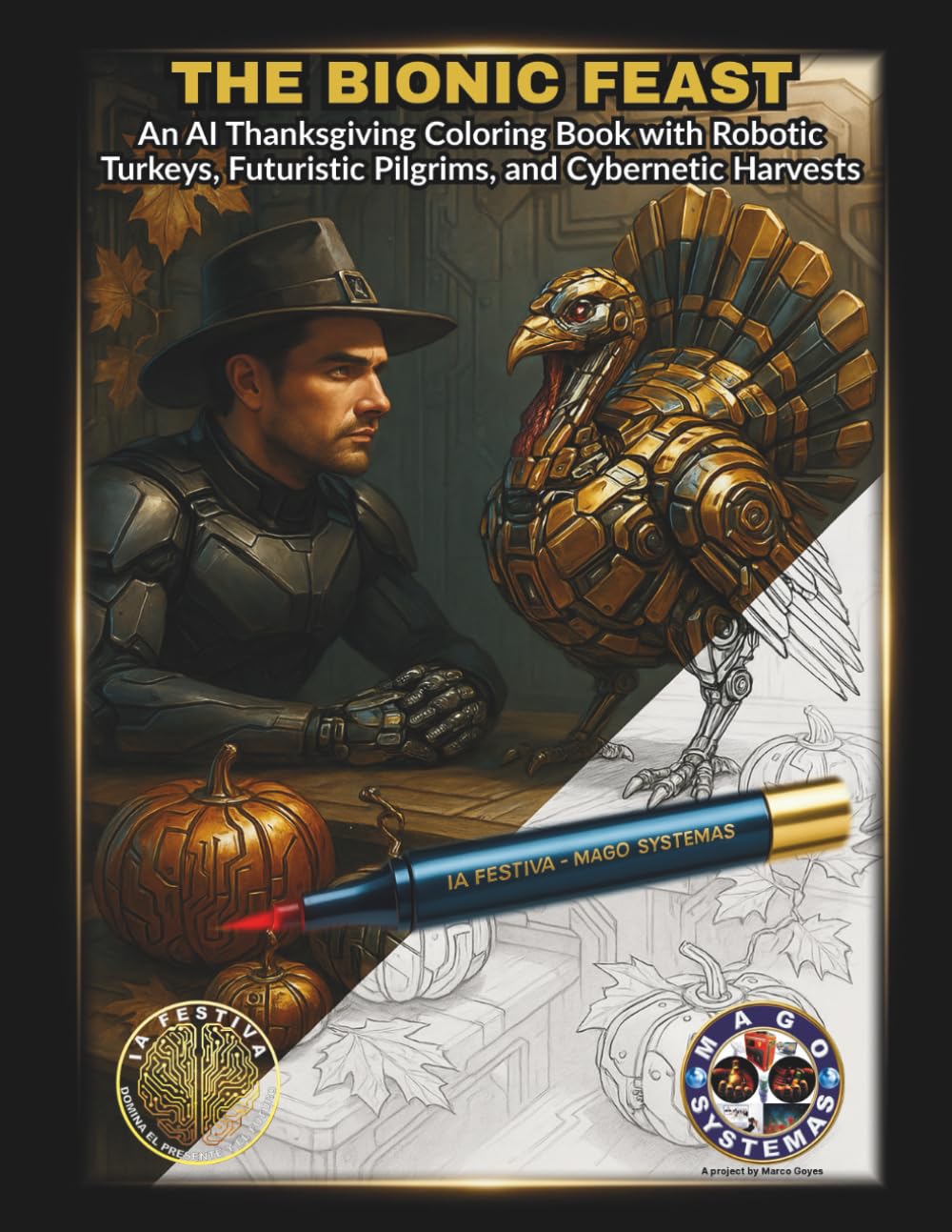 THE BIONIC FEAST: An AI Thanksgiving Coloring Book with Robotic Turkeys, Futuristic Pilgrims, and Cybernetic Harvests