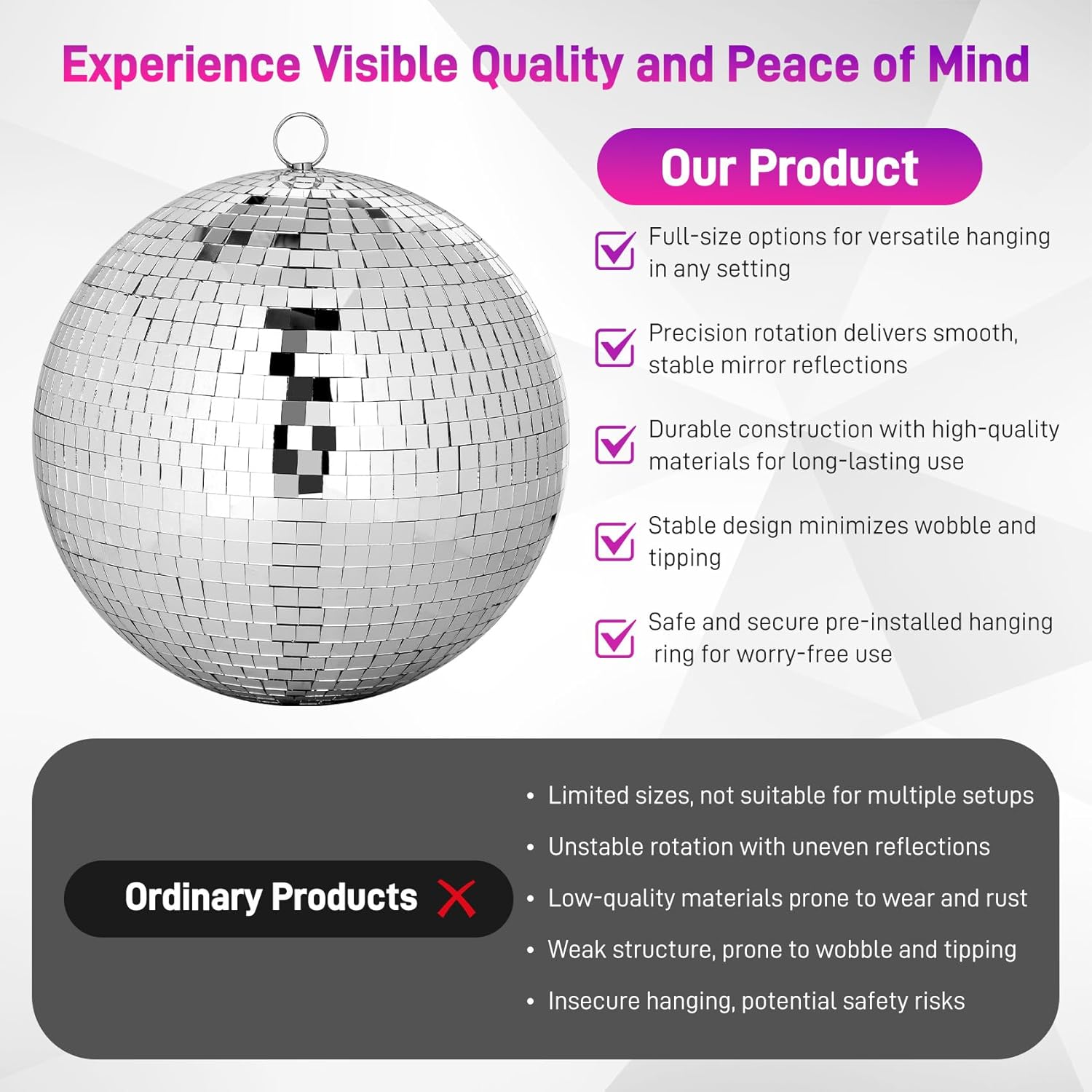 17 Pcs Disco Ball Set, Large & Mini Silver Mirror Balls (12", 8", 6", 4", 3.2"), Reflective Glass Hanging Ornaments for 70s Party, Wedding, Stage Decor, Christmas Tree & New Year Decoration