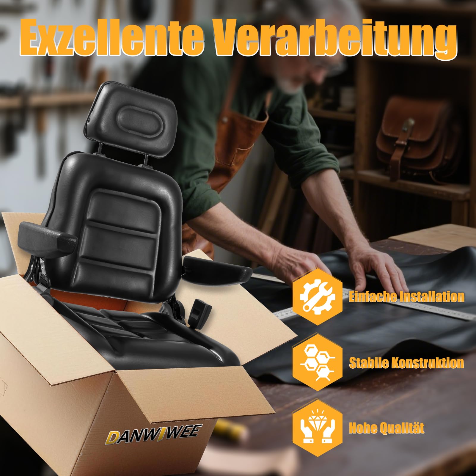 Universal Gabelstaplersitz,Traktorsitz mit Arm- und verstellbarer Rückenlehne,wasserdichter PU-Mähersitz, für Traktor Bagger, Gabelstapler, Kompaktlader