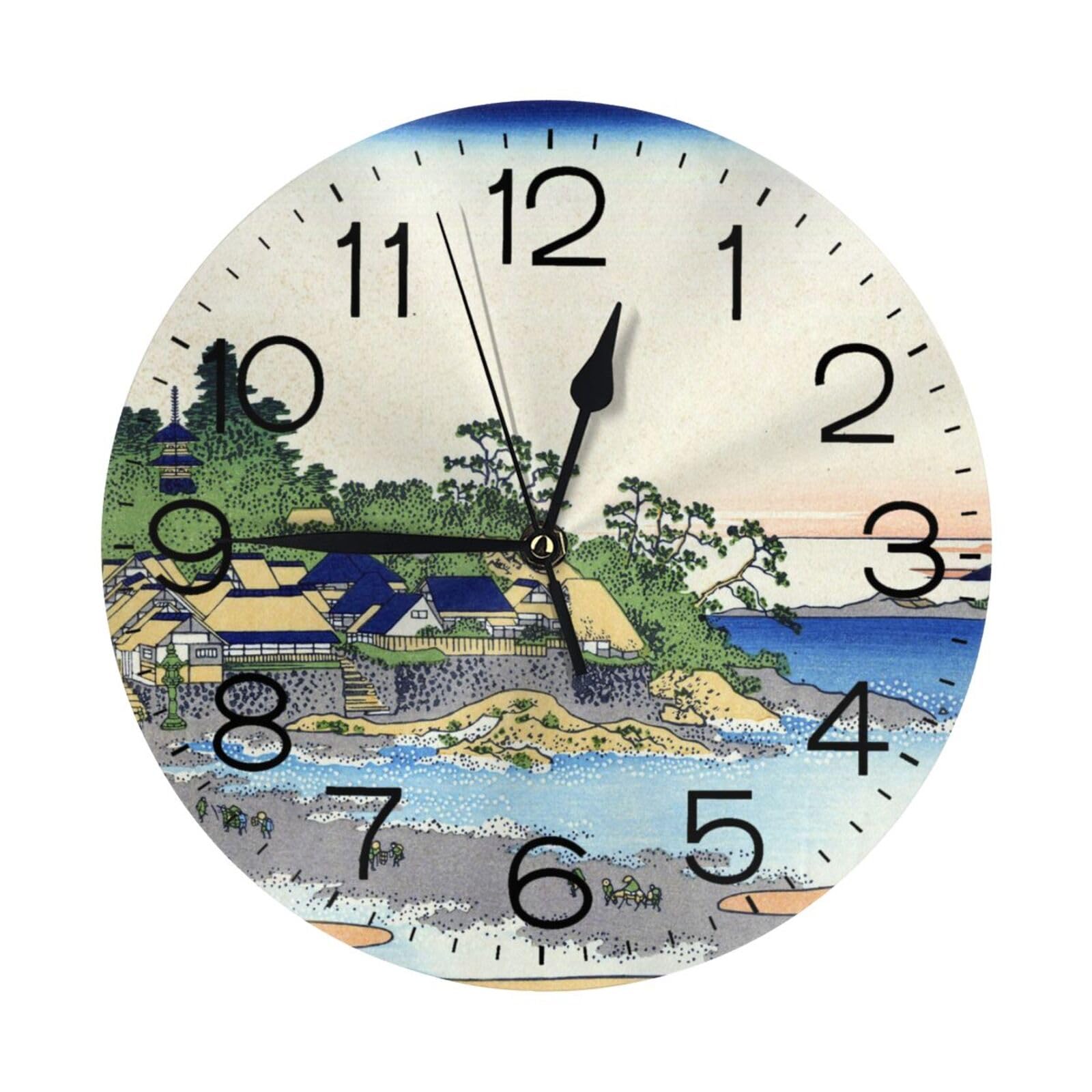 Amazon.co.jp: 葛飾北斎 「富嶽三十六景 相州江の島」 掛け時計 壁掛け