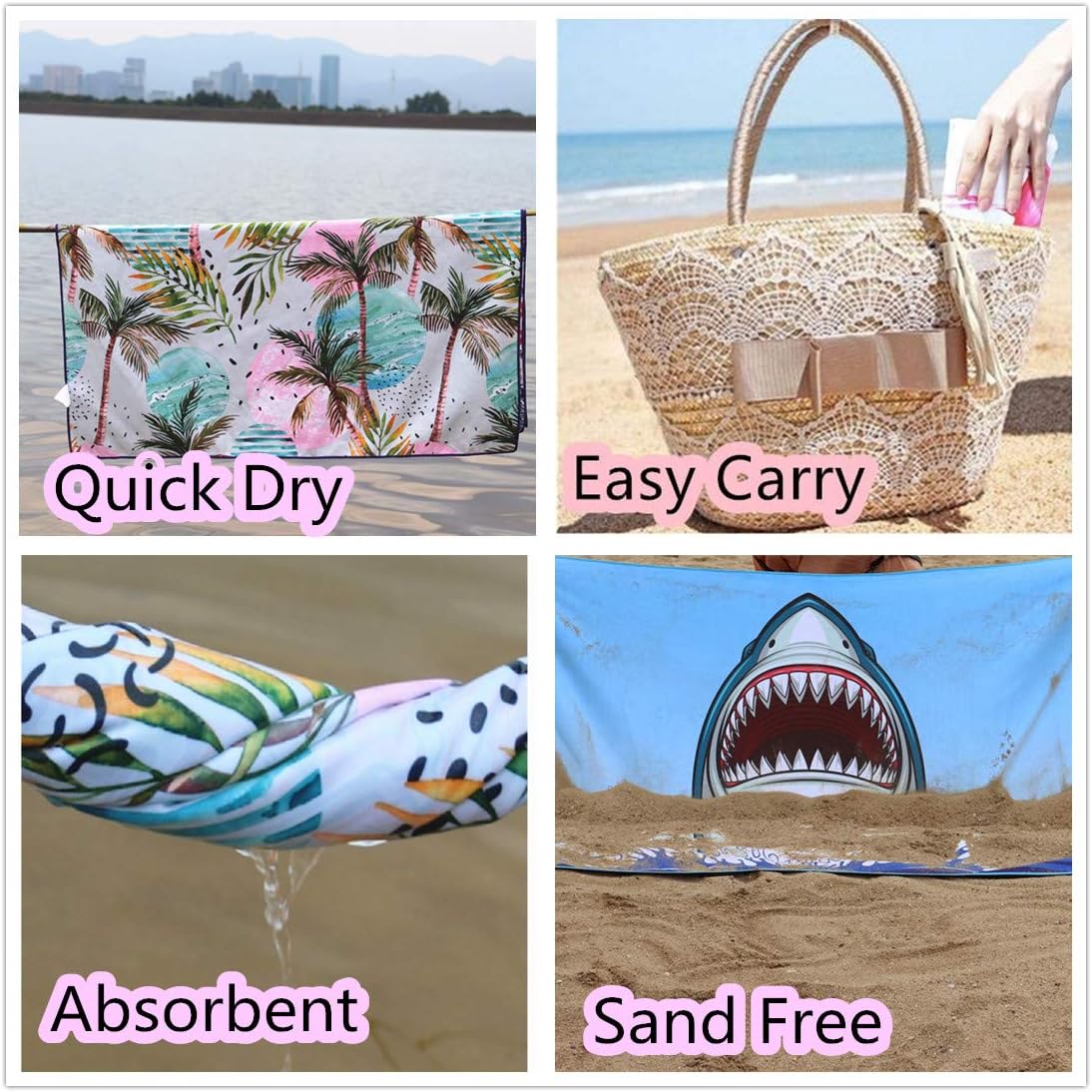 Microfiber Sand Free Beach Towel Blanket-Quick Fast Dry Super Absorbent Lightweight Thin Towel for Travel Pool Swimming Bath Camping Yoga Gym Sports Idea … (Shark) : Home & Kitchen