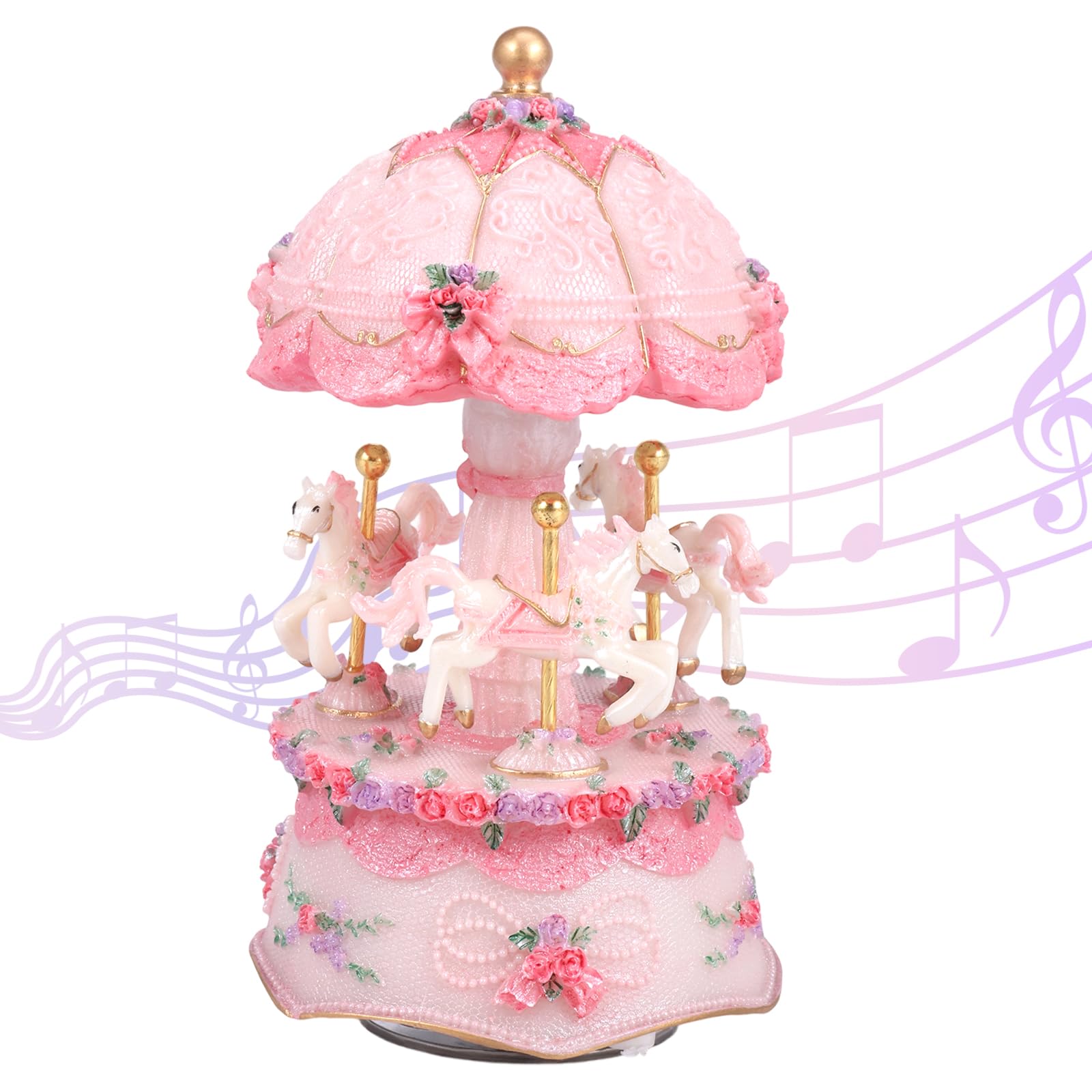 Jokapy 3 Horses Carousel Music Box Luminous Rotating Carousel Horse Music Box Birthday Christmas Festival Gift for Girls Women Kids Sister Daughter Mom Granddaughter(pink)
