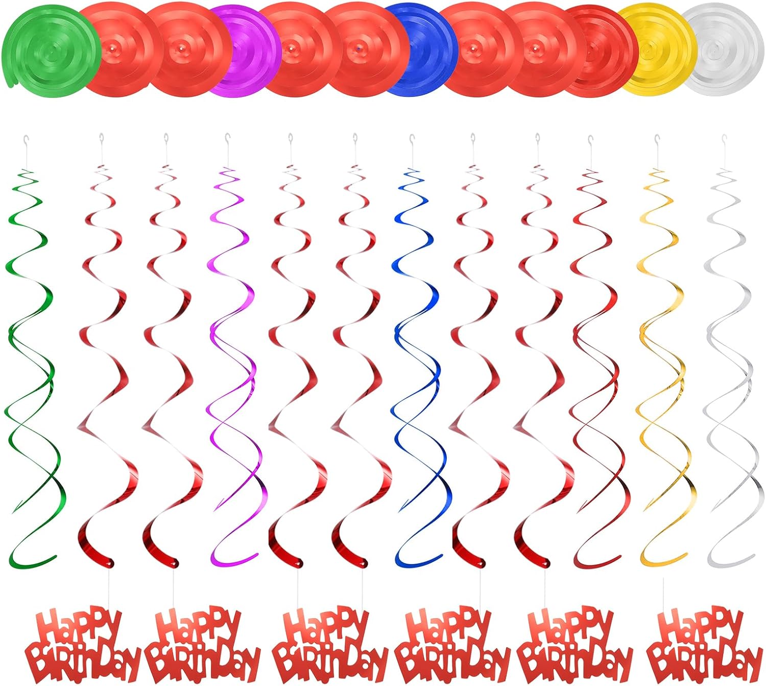 sourcing map 12pcs Red Happy Birthday Hanging Swirls Decorations, 28" Plastic Spiral Party Streamers Ceiling Decoration for Birthday Party