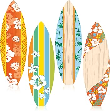 Motiskyy 4 Pcs Paper Summer Giant Surfboards Bulletin Board Wall Decor Display Set 47 x 13 Inch Surfing Bulletin Board Cutouts Tropical Graphics Surfboard Sign for School Classroom Surf PartyHawaii
