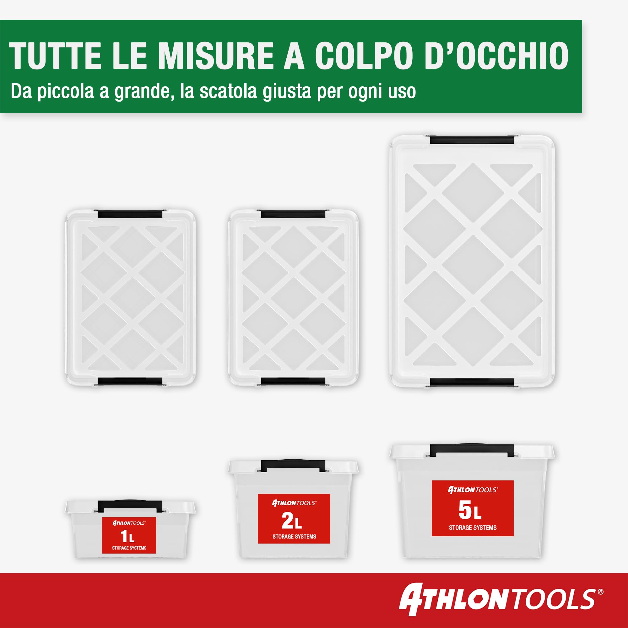 ATHLON TOOLS Set di 10 contenitori da 2L con coperchio – 100% materiale vergine – trasparenti – senza BPA – contenitori impilabili – clip di chiusura grigie – quasi ermetici – organizer