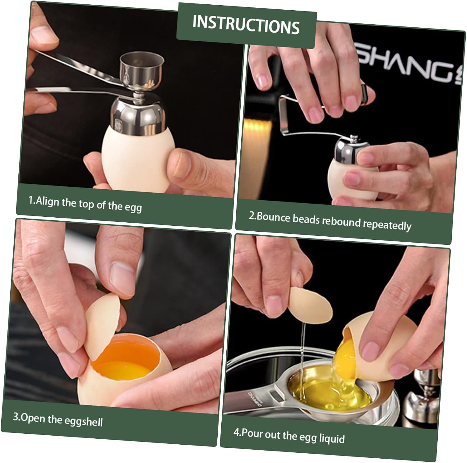 Garneck 1pc Non-skid Eggshell Cutter Handheld Egg Opener Egg Yolk Separator Easy Kitchen Supply