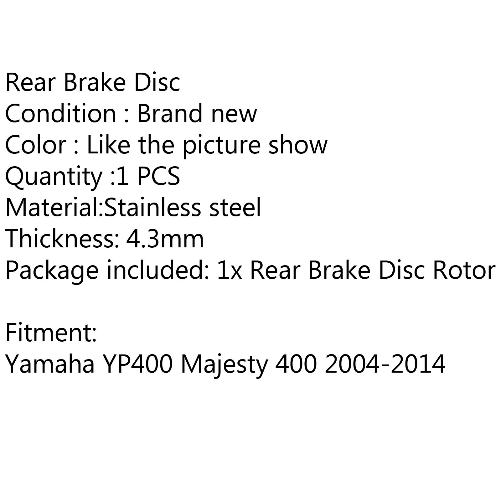 Bruce & Shark Rotor de Disco de Freno de Rueda Trasera Apto para Yamaha Yp400 Majesty 400 2004-2014 2006 2012