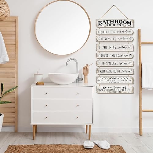 Miniatura 6 de Decoración de pared de baño, letreros divertidos para baño, reglas de baño, imágenes, decoración de pared rústica, decoración de inodoro, letrero de