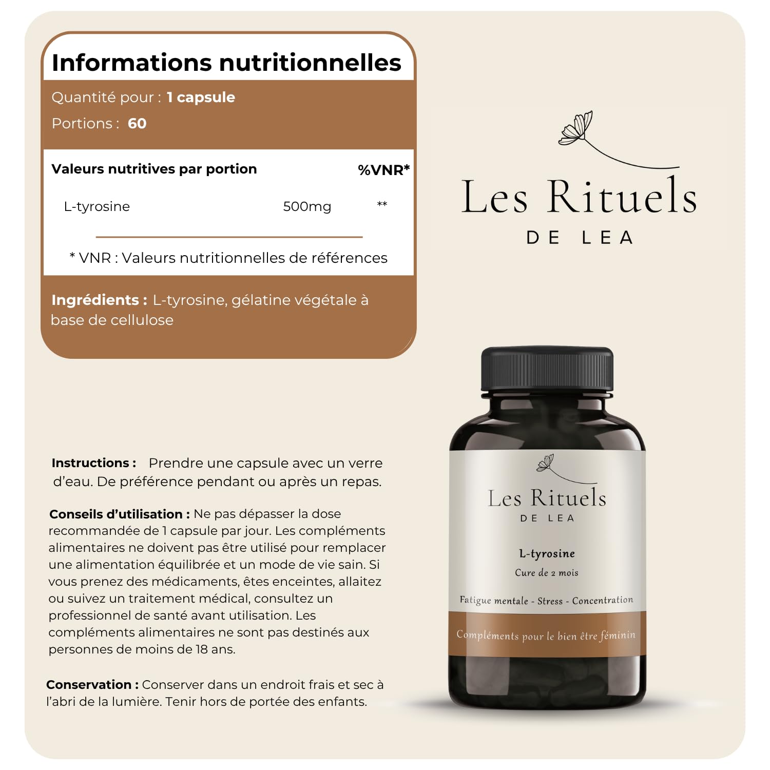 L-Tyrosine en gélules - 60 gélules - 500mg