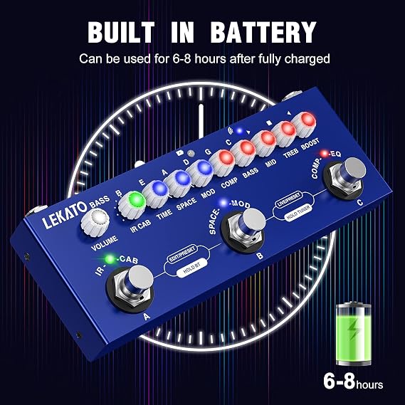 LEKATO Bass Multi Effects Pedal, Guiter Peda with IR Loading 9 AMP Models, Delay Reverb Chorus, Multi Effects Processor for Bass, Bluetooth 5.0,Recording, Built-in Battery