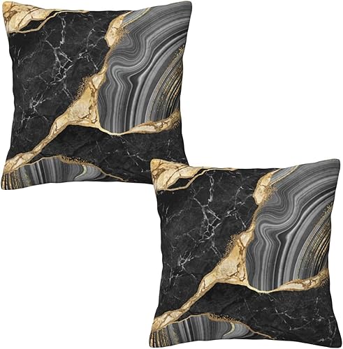 Miniatura 4 de Juego de 2 fundas de almohada suaves con textura de mármol dorado y negro y gris de 18 x 18 pulgadas, fundas de cojín suaves para sofá, cama,