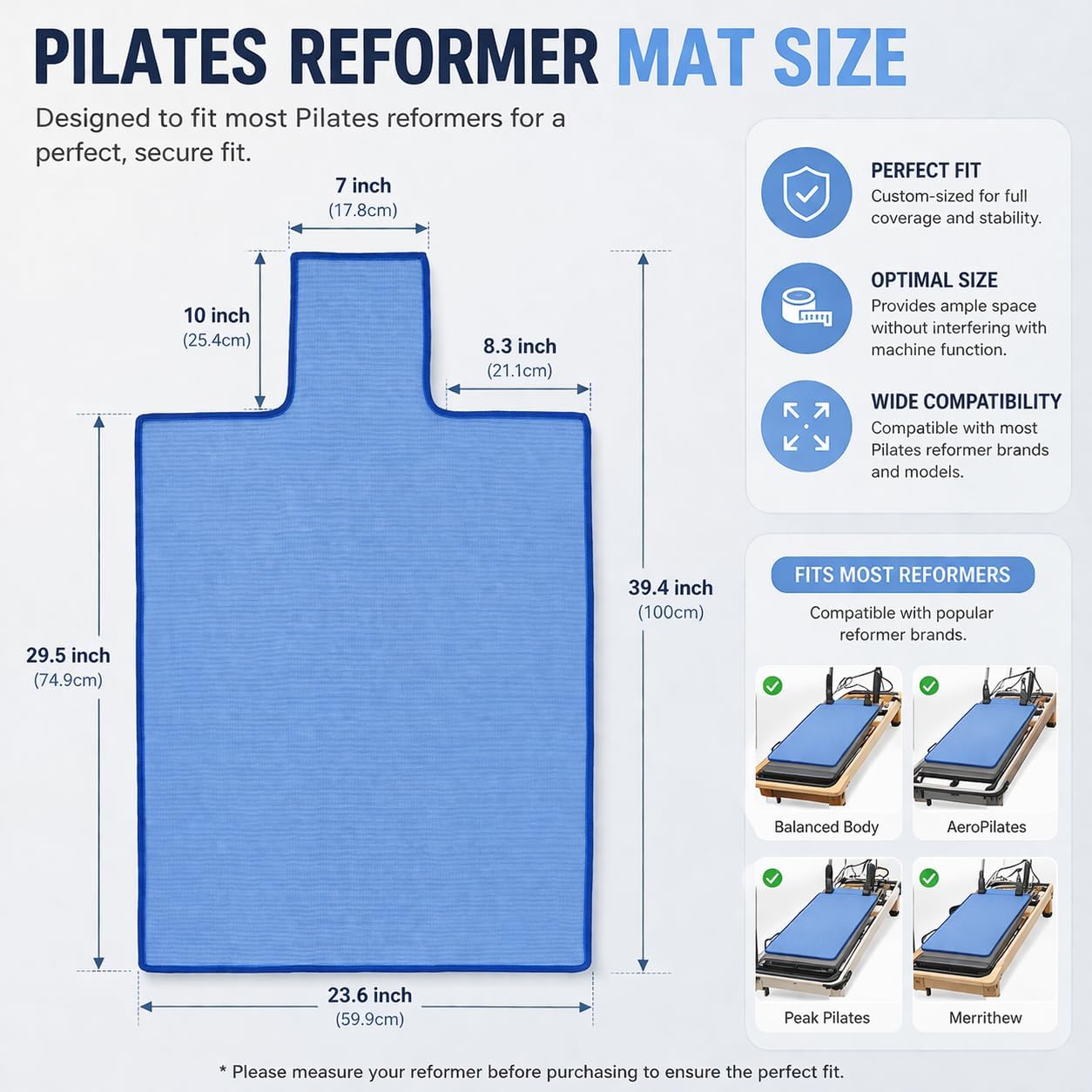 Non-Slip Pilates Reformer Mat Towel for Pilates Reformer Machine Equiment Extra Thick 2mm, 30.5 * 23inch