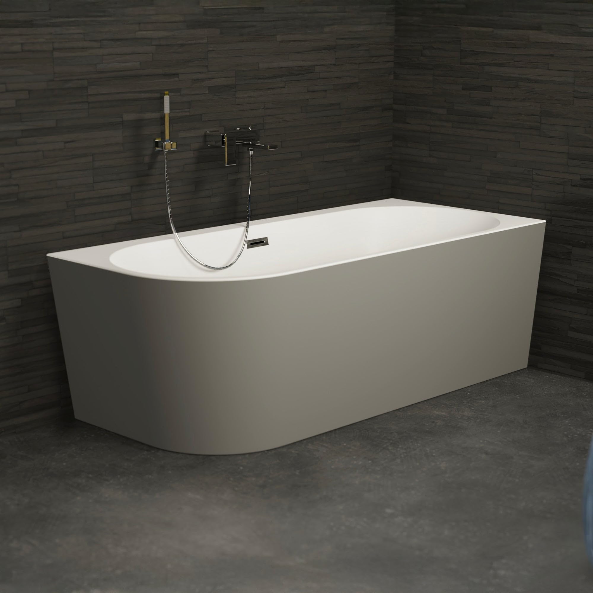 SPALINA Capri 170 Droite Grise - Bañera Semi-exenta Mural L. 170 x l. 76 cm