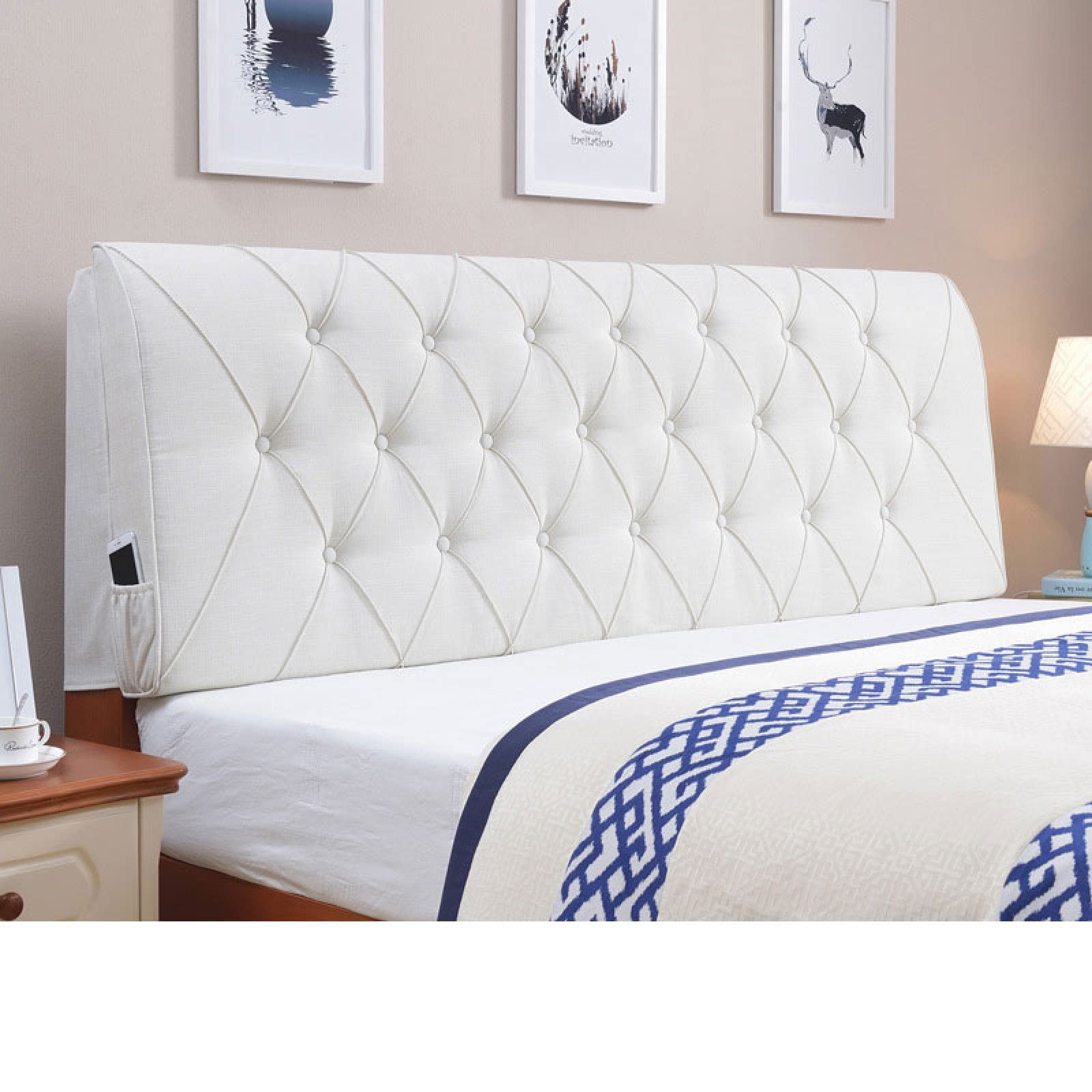 Cabecero Cama Funda Cojín para Respaldo De Cama, Cabeceros Cubierta, Tela De Lino De Algodón Espesar Cabecero De Cama Funda Protectora A Prueba De Polvo Decorativa,Beige-200x60cm