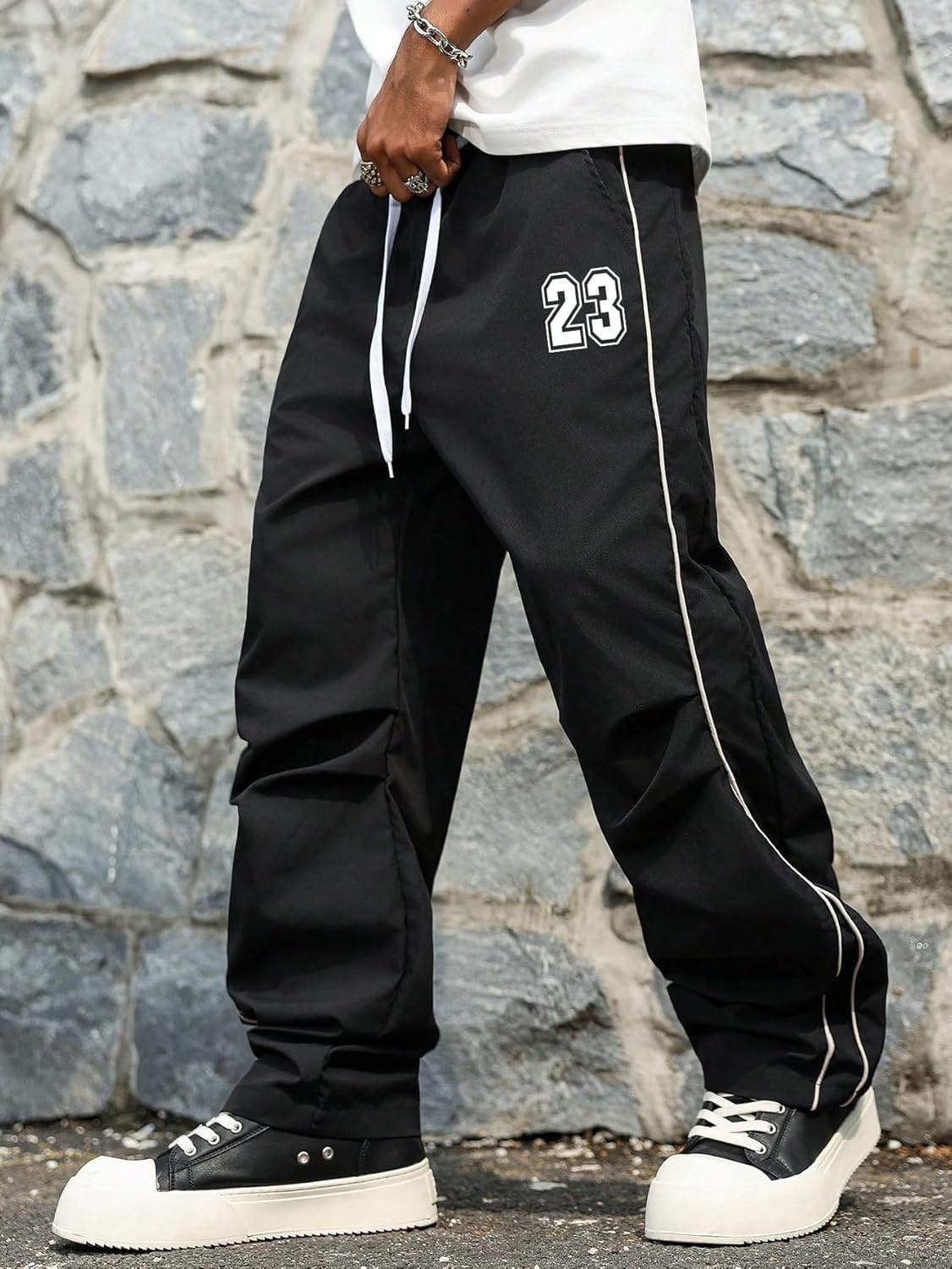 ZAFUL Men's Parachute Sweatpants Y2k Baggy Track Pants Drawstring Wide Leg Casual Trousers Streetwear - Image 5