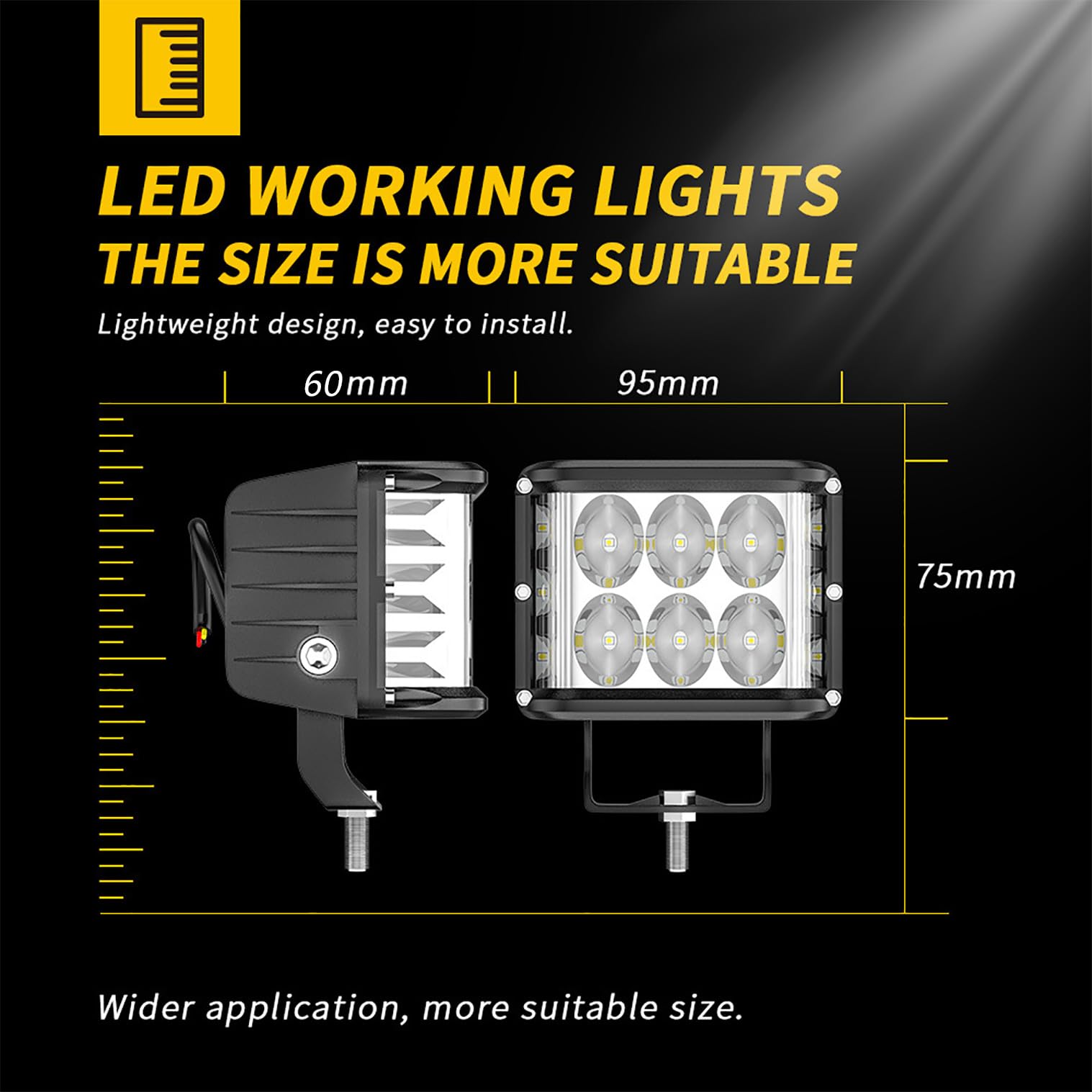 Willpower 2 sztuki Reflektor roboczy LED, 4 cale 60 W LED 12 V Flood reflektor do samochodu 4 x 4 ciężarówka ciągnik SUV łódź