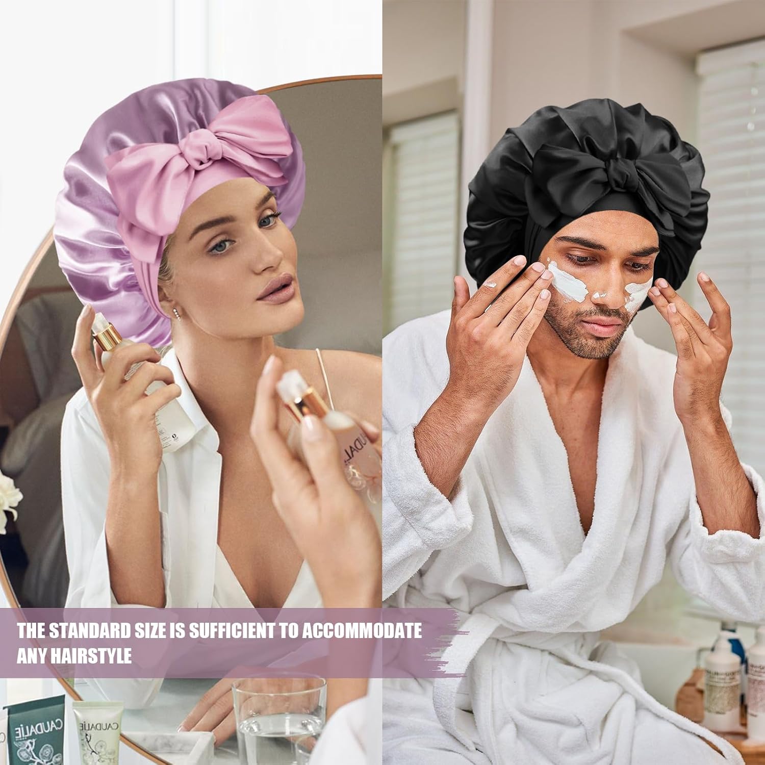 Silk Bonnet for Sleeping Women, Adjustable Soft Satin Lined Bonnet with Tie Band, Double Layer Sleep Night Cap - Image 4