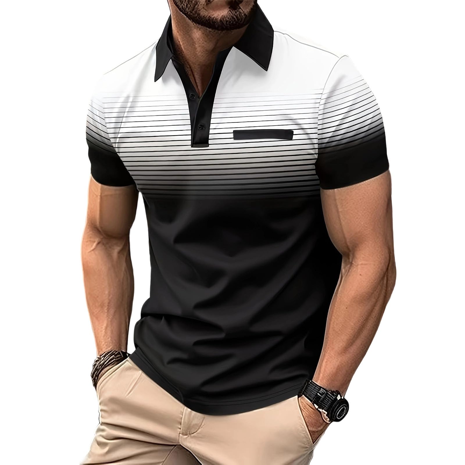 Men's Golf Polo Shirt T-Shirt Gradient Plaid Party Casual Short Sleeve Shirts Quick Dry Moisture Wicking Athletic Shirt — view 12