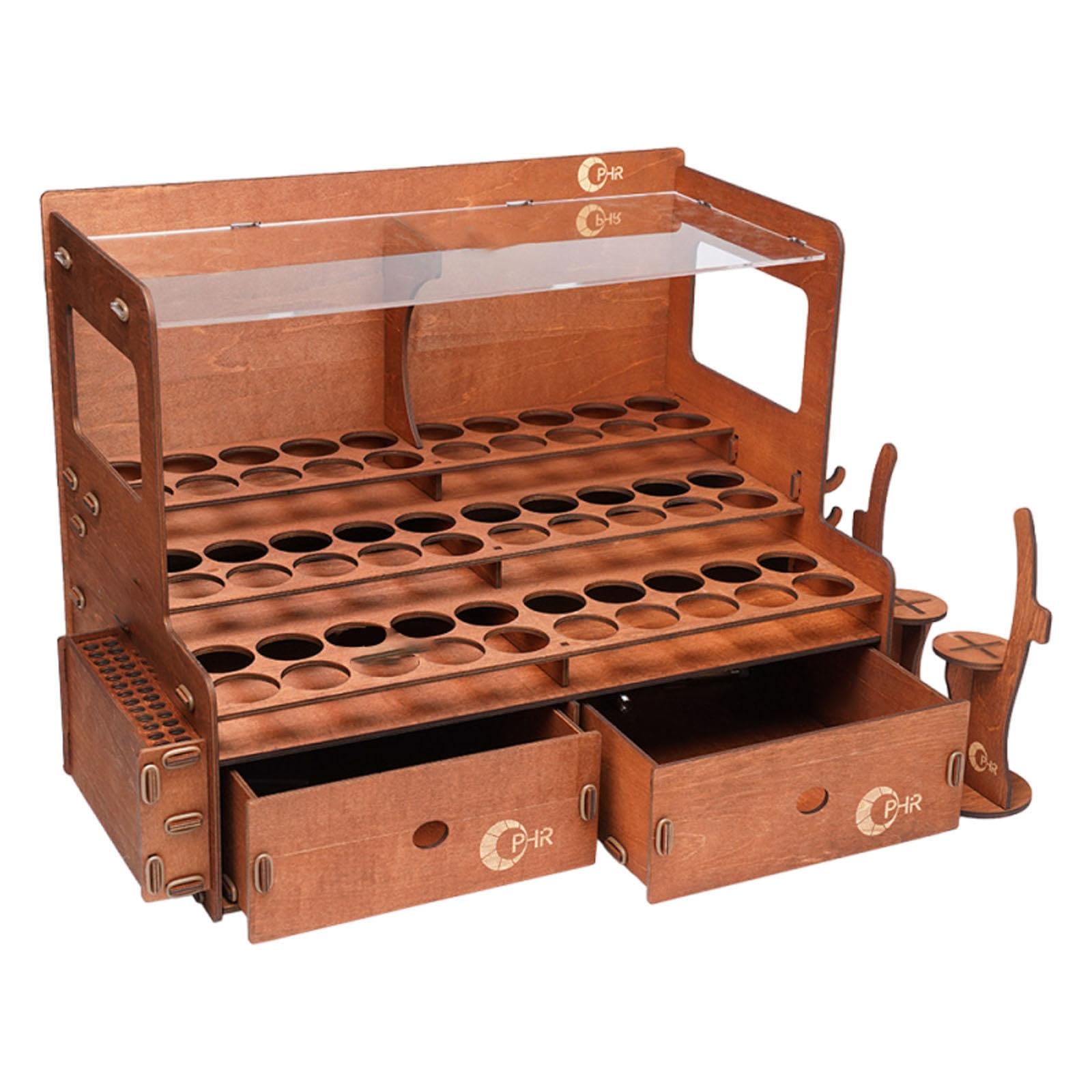 rockible Organizador de Almacenamiento de Pintura marrón, Suministros de, Tablero Transparente, Multifuncional, con cajón para Manualidades, 60 Hoyos