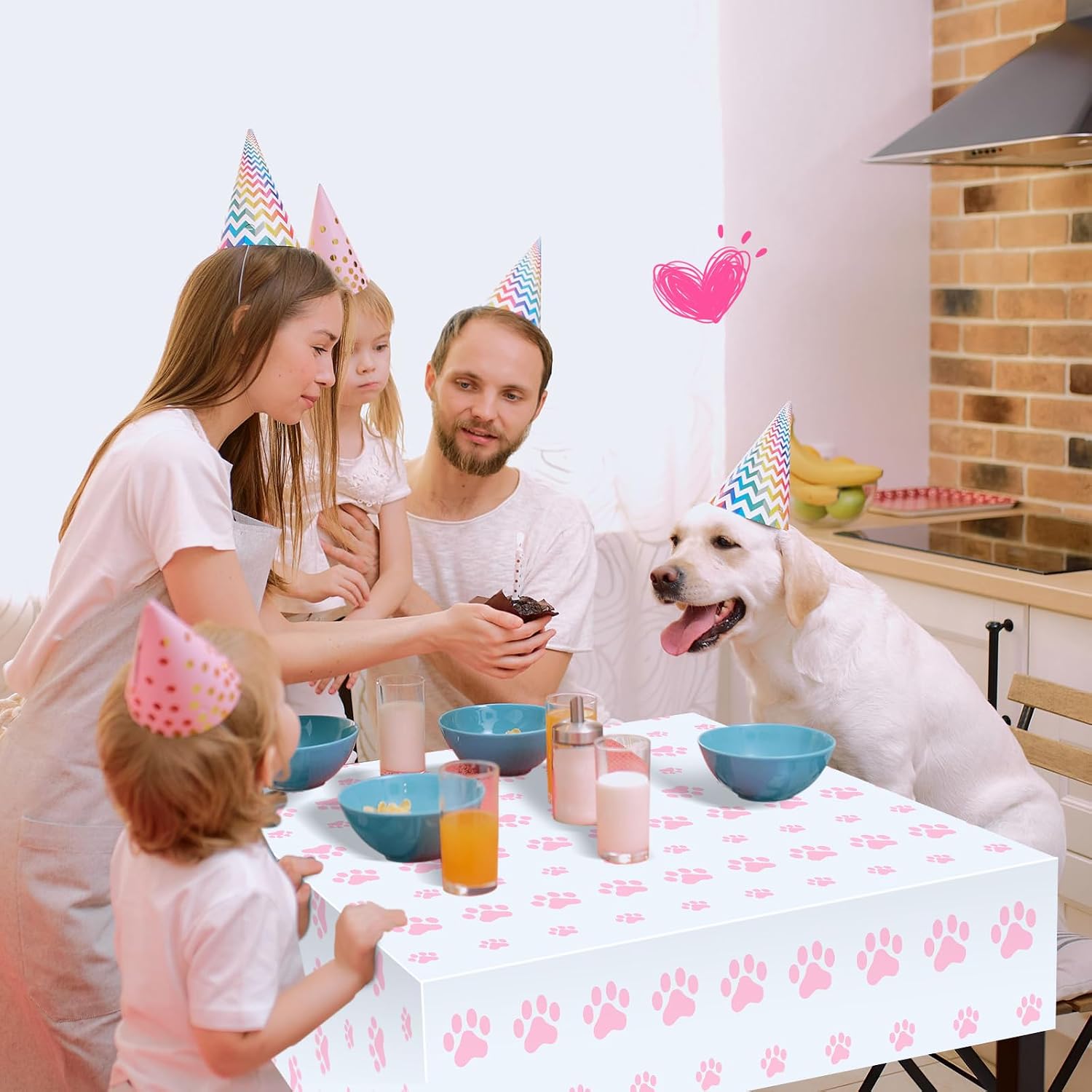 Tatuo 2 Pcs Paw Print Tablecloth Puppy Party Supplies,Pink,71 X 54 Inch