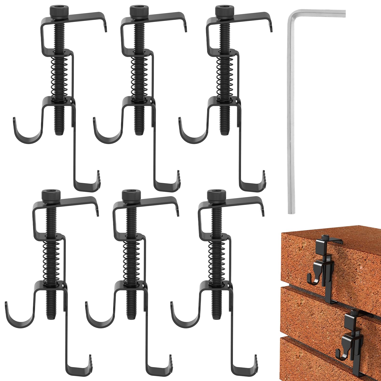 NIHUIFDPY 6Pcs Stainless Steel Brick Hooks, No-Drill Brick Hangers for Outdoor Hanging, 5.9-7.6cm Adjustable Brick Clips,Brick Clamp or Brick Hangers for Photo Frame Wreath String Light