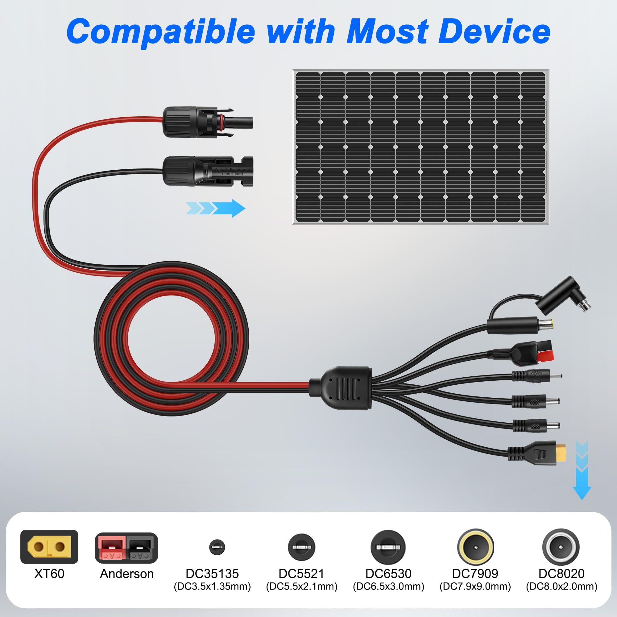XMSJSIY Rallonge de panneau solaire 7 en 1 vers DC 8 mm XT60 DC35135 DC5521 DC6530 DC7909 DC8020 Kit adaptateur multiple pour générateur de centrales électriques de camping-car - 1,1 m