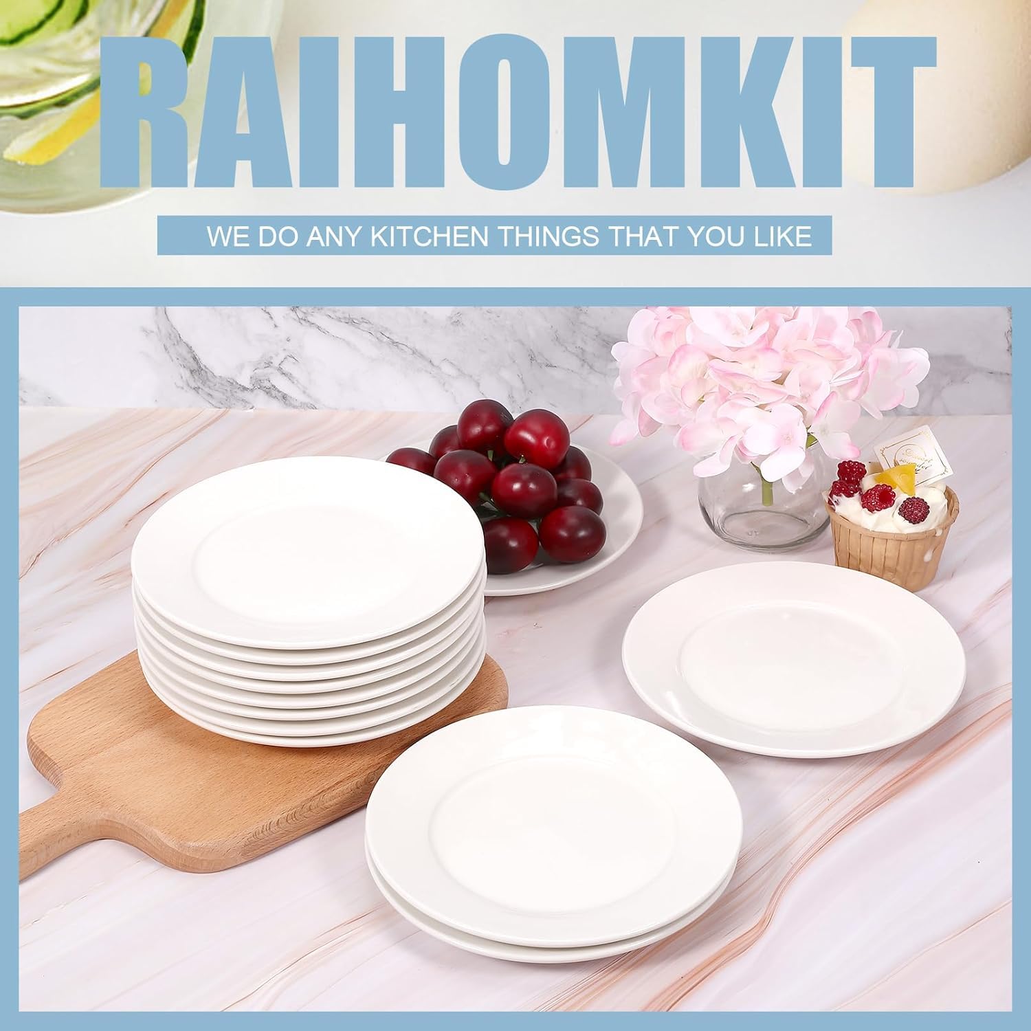12 platos de postre de porcelana, platos pequeños para aperitivos, platos blancos pequeños de 10 pulgadas, platos pequeños para aperitivos, platos de ensalada blanca, juego de platos de