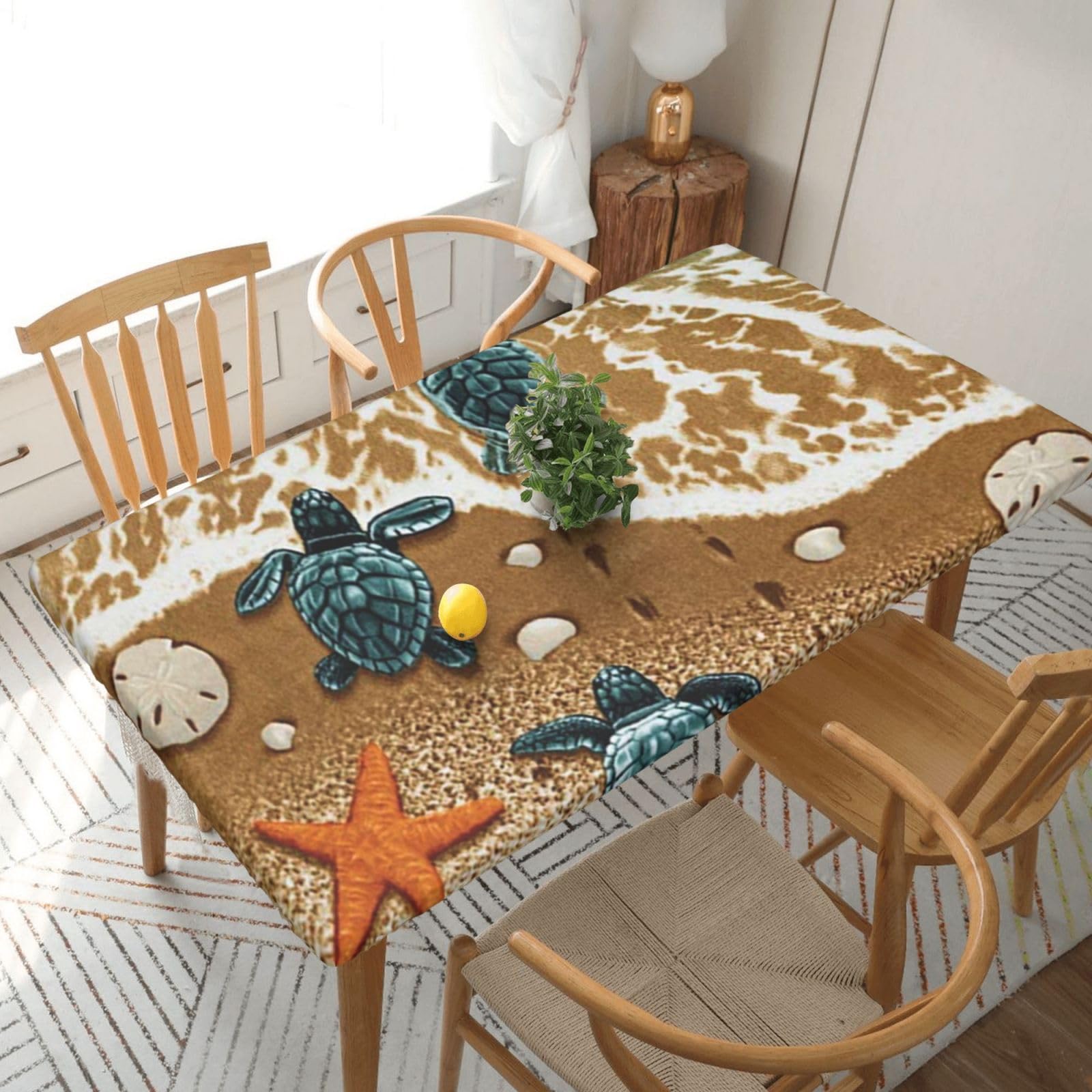 BNVSADC turtles on the beach Printed 5FT Tablecloth Polyester Kitchen Water Resistant Table Cloth Dining Table Decoration Table Covers, 152x76 CM