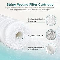 Vista 3 de 5 Micron 10" x 4.5" String Wound Water Filter Cartridge for Well Water, SimPure Whole House Sediment Filter Replacement for Housing DB10P DB10C