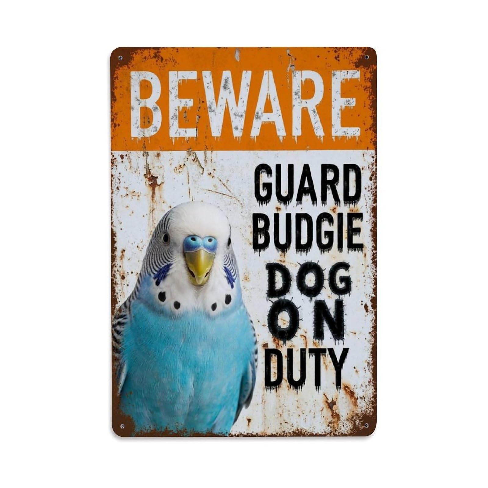 Vintage Funny Budgie Guard Beware of Bird Doormat Metal Tin Sign Plaque Wall Decor for Cafe, Club Bar, Office, Garden Metal Poster 8x12Inch