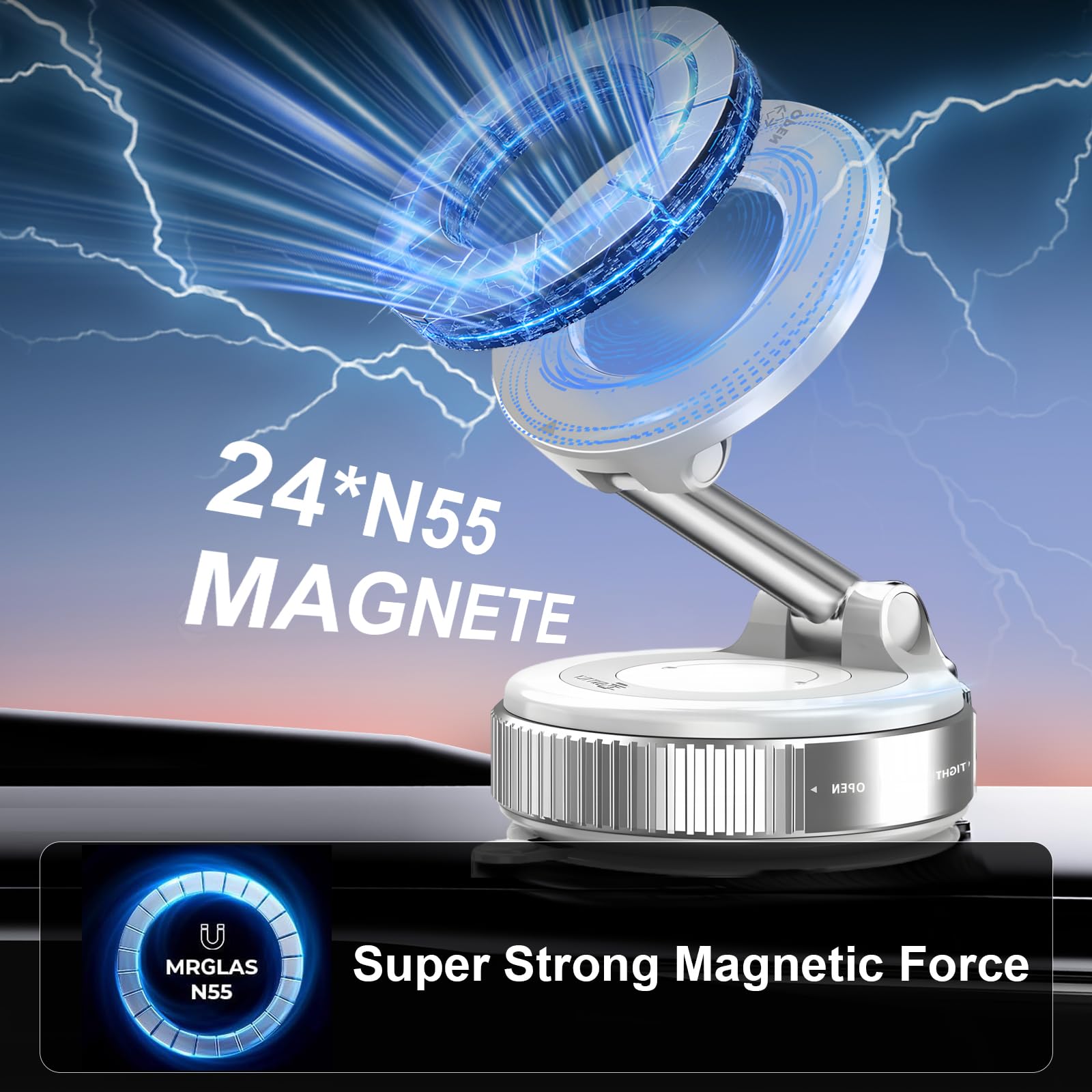 HA BIN Supporto Magnetico Cellulare Auto,Supporto Telefono Auto Ventosa, 360° Rotazione Pieghevole, Magnete Super Compatibile con tutti i telefoni, con iPhone 16 Pro-12 e Android