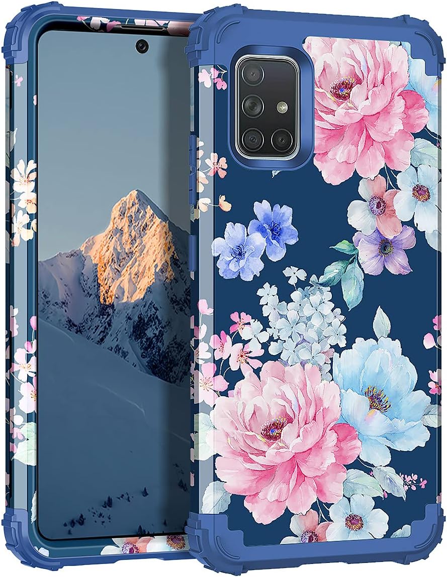 Rancase for Galaxy A71 5G Case,Three Layer Heavy Duty Shockproof Protection Hard Plastic Bumper +Soft Silicone Rubber Protective Case for Samsung Galaxy A71 5G,Navy Blue