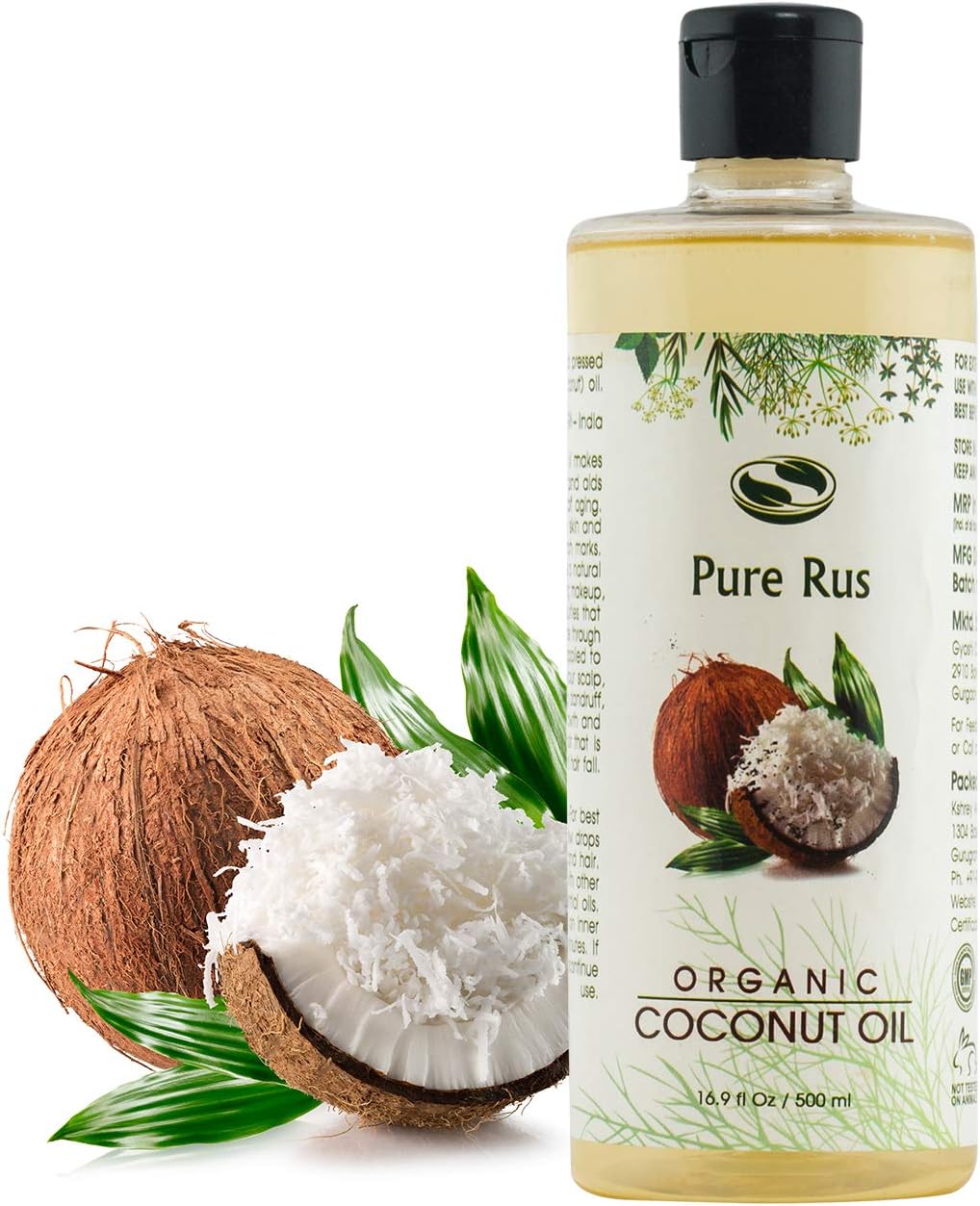 Pure Rus Cold Pressed Coconut Oil for Hair and Skin, 500ml