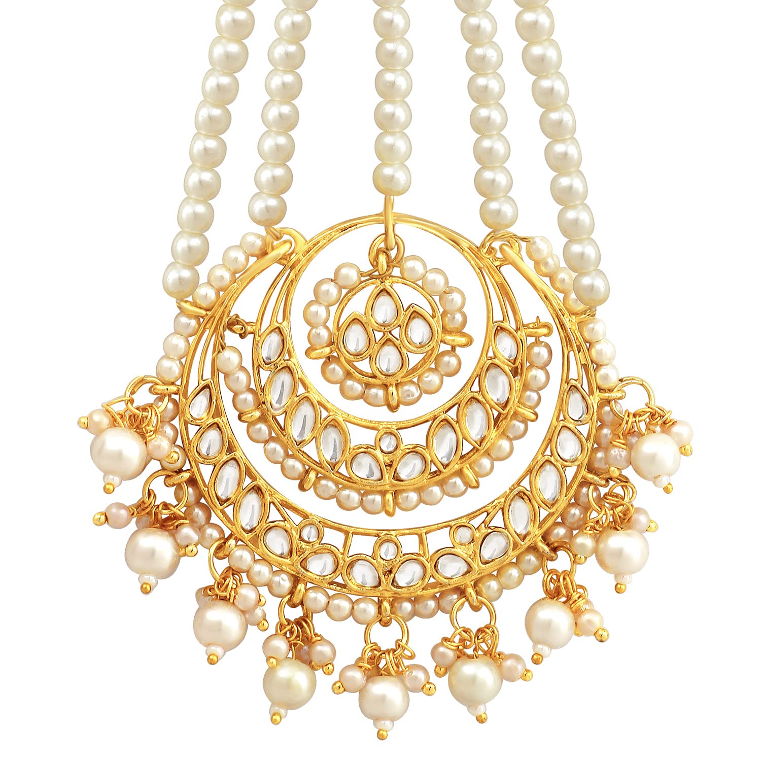 Peora Gold-Plated White Kundan Pearl Studded & Beaded Passa | Matha Patti Jewellery for Women & Girls (B09QCY2NNY) Amazon Price History, Amazon Price Tracker