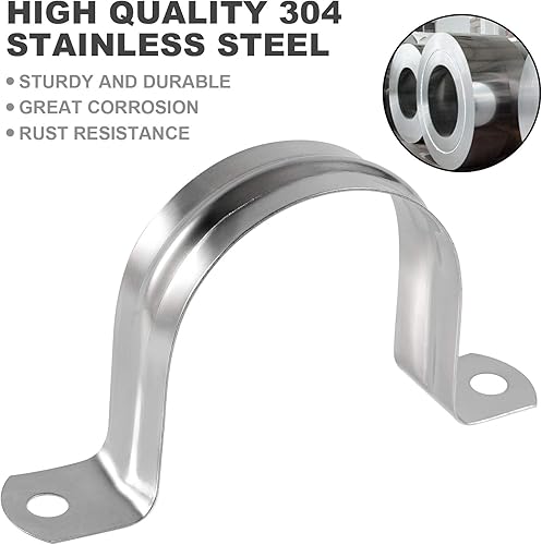 Miniatura 3 de HOZEON 100 correas de tubo de acero inoxidable de 2 pulgadas, resistente y duradera correa de dos agujeros, soporte en U, abrazadera de correa