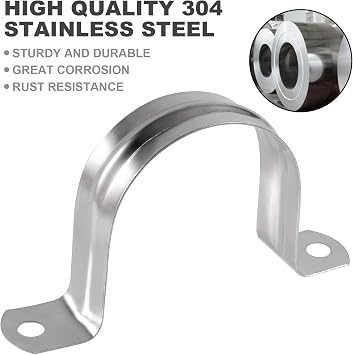 HOZEON 100 PCS 1-1/2 Inch Inches Stainless Steel Pipe Strap, M40 Strong and Durable Two Hole Strap U Bracket, Rigid Pipe Strap Clamp for Fixing Various Pipe On Different Surfaces
