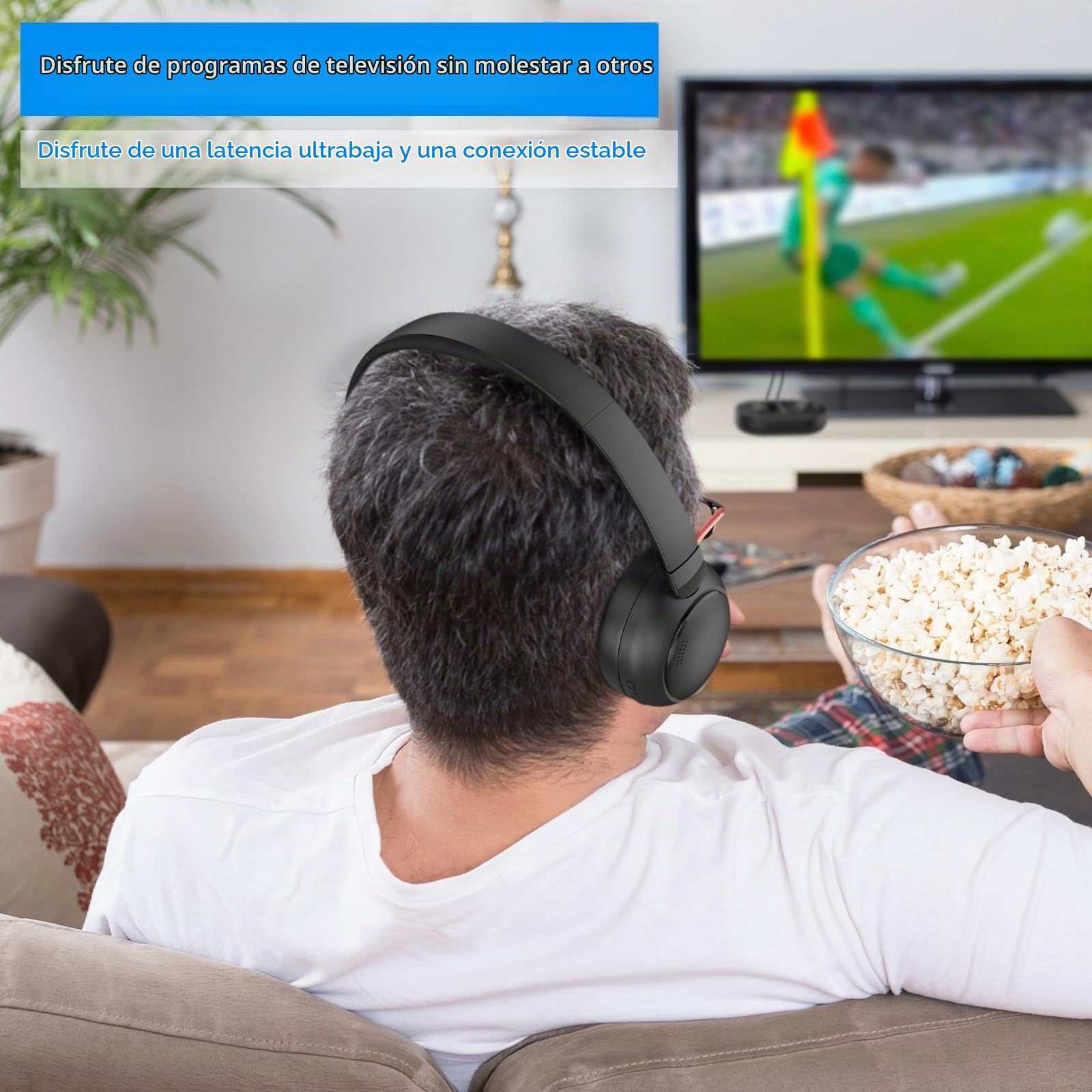 Auriculares Inalámbricos para TV, Auriculares para TV con Base de Carga para Transmisor, Cascos Supraurales para TV para Personas Mayores, Cascos Bluetooth con 50 Horas de Duración, Negro