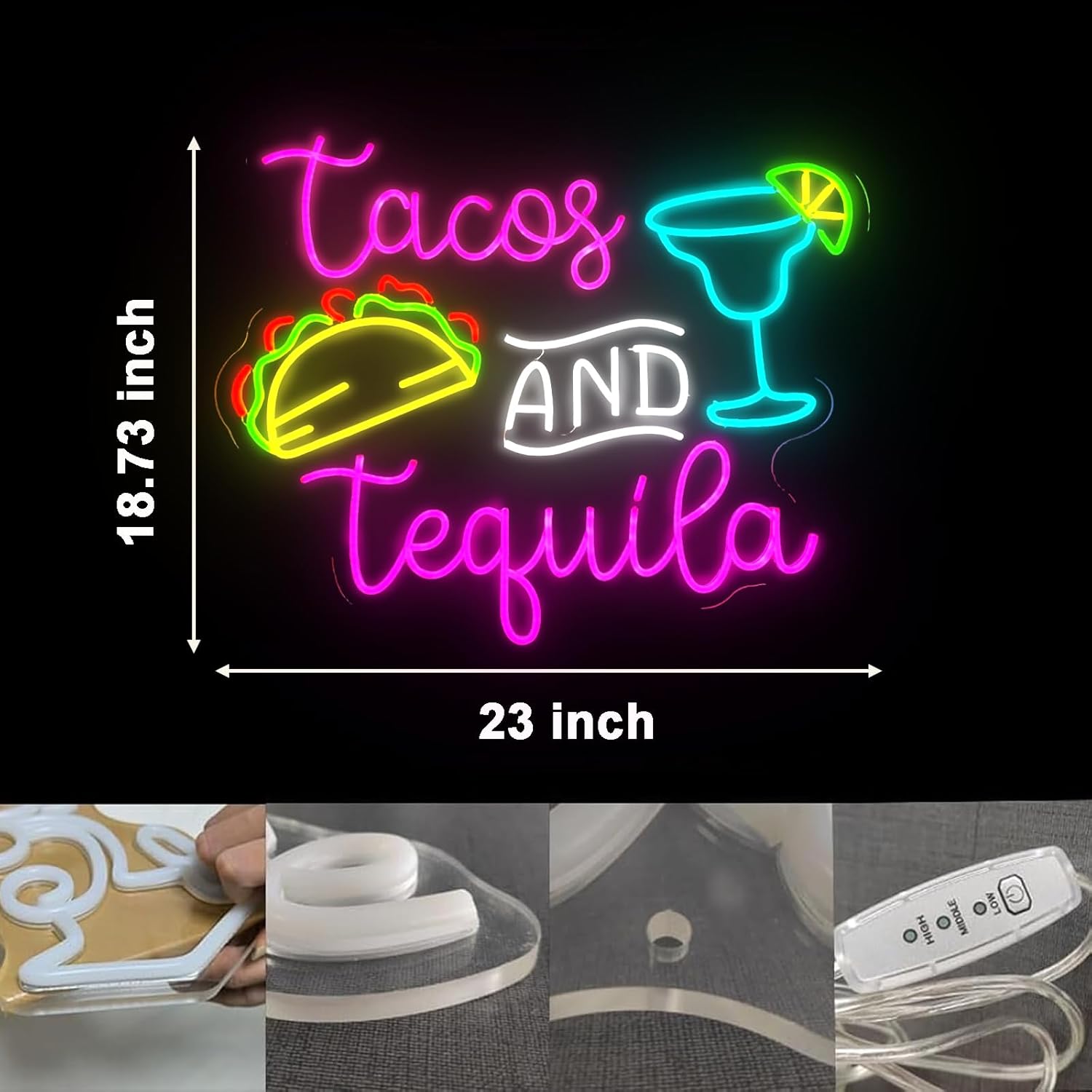 Tacos and Tequila Neon Sign LED Tacos Tequila Pink Neon Light Up Signs Wall Decor for Home Mexican Restaurant Party Bar Man Cave 23inches