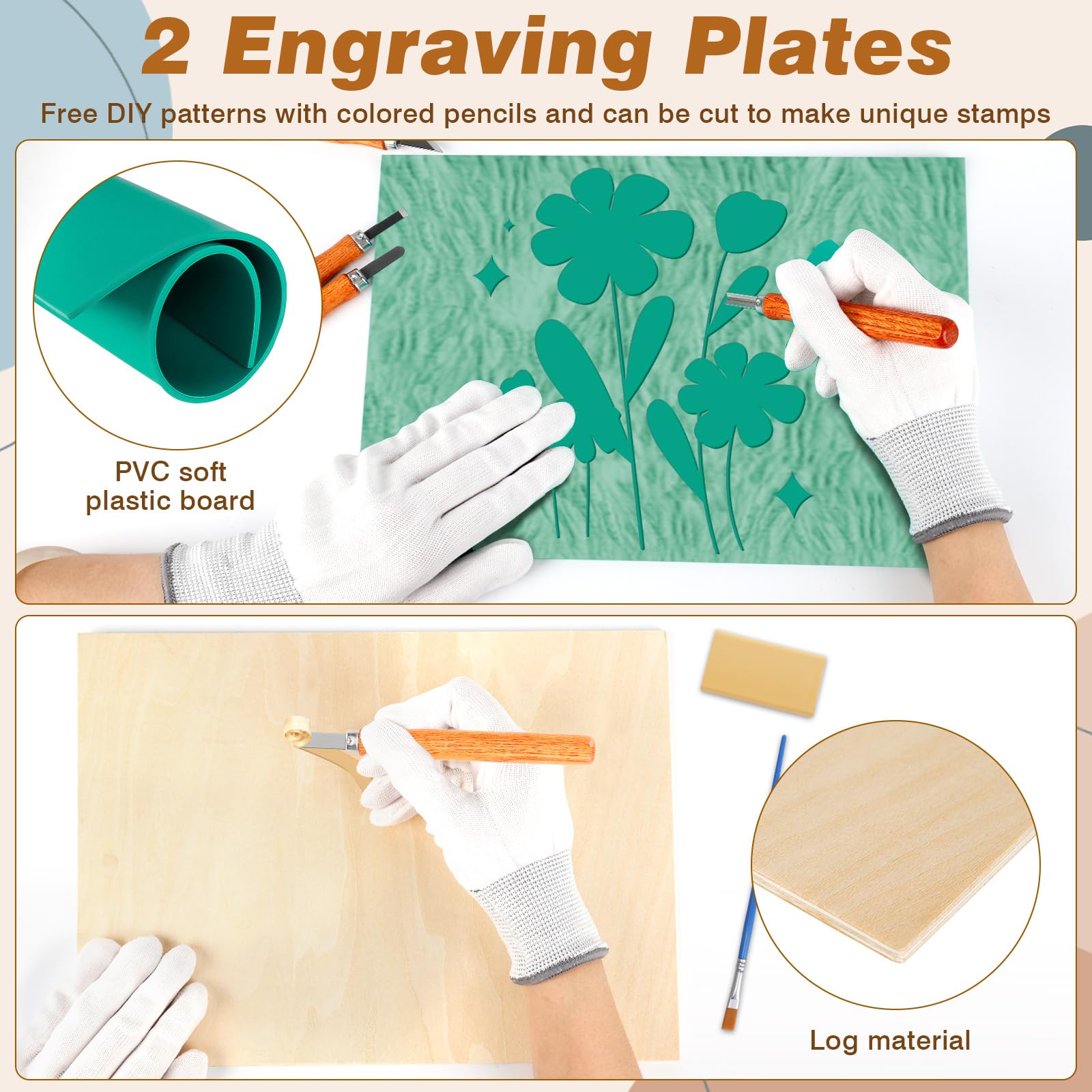 Set Di 59 Pezzi Strumenti Per Intaglio Linoleum, Kit Stampa Linoleum Professionale Con Strumenti Per Intaglio Del Legno, Con Guanti Resistenti Al Taglio, Per Timbri Fai Da Te, Incisione, Stampa