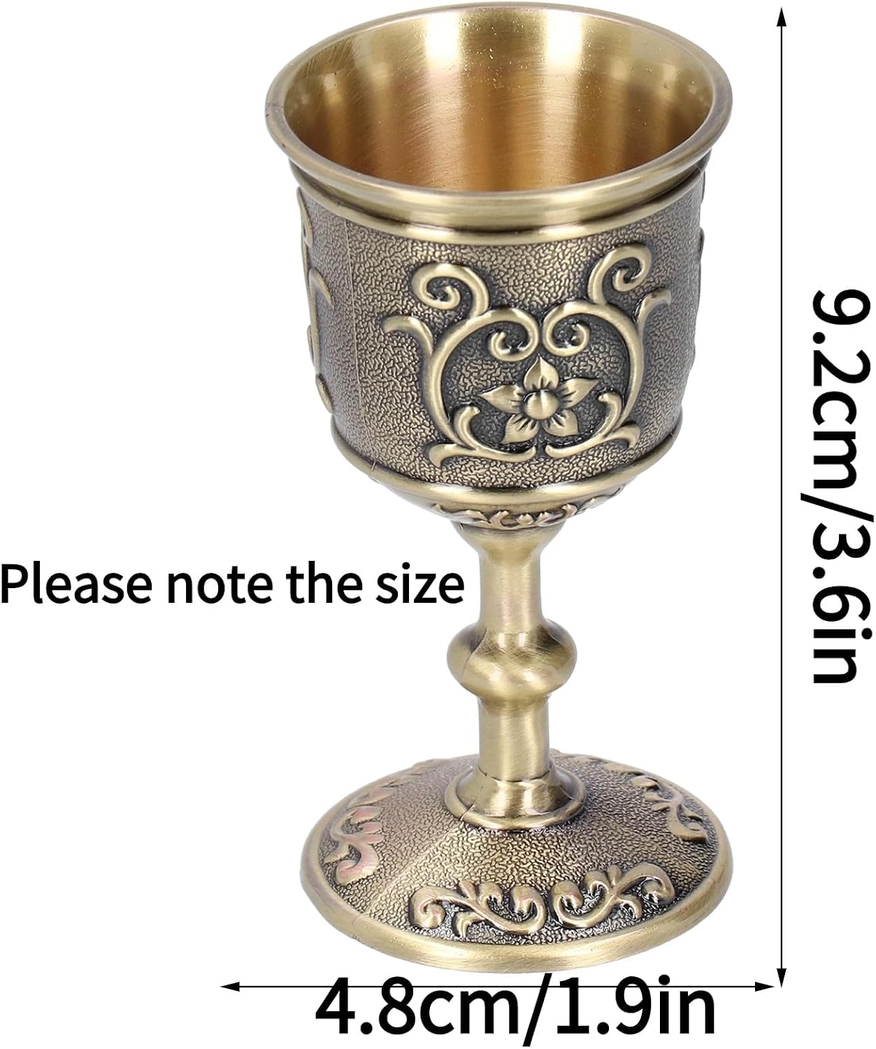Vintage Goblet Bronze Wine Cup, Bronze Vintage Goblet, Embossed Bronze Cup, Vintage European Royal Chalice Whiskey Drink Cup, for Drinking Milk, Wine, Ornaments (L 19x5.6x3cm / 7.5x2.2x1.2in)