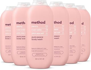 Method Body Wash, Pure Peace - Leaves Skin Feeling Soft & Moisturized, Made Without Parabens, Notes of Peony, Rose Water & Pink Sea Salt, 18 fl oz - 6 pack | Soothing Formula, Leaves Skin Feeling Soft & Moisturized, Made Without Parabens, Notes of Peony, Rose Water & Pink Sea Salt