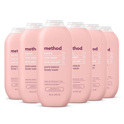 Method Body Wash, Pure Peace - Leaves Skin Feeling Soft & Moisturized, Made Without Parabens, Notes of Peony, Rose Water & Pink Sea Salt, 18 fl oz - 6 pack - Pure Peace - 18 Fl Oz (Pack of 6)