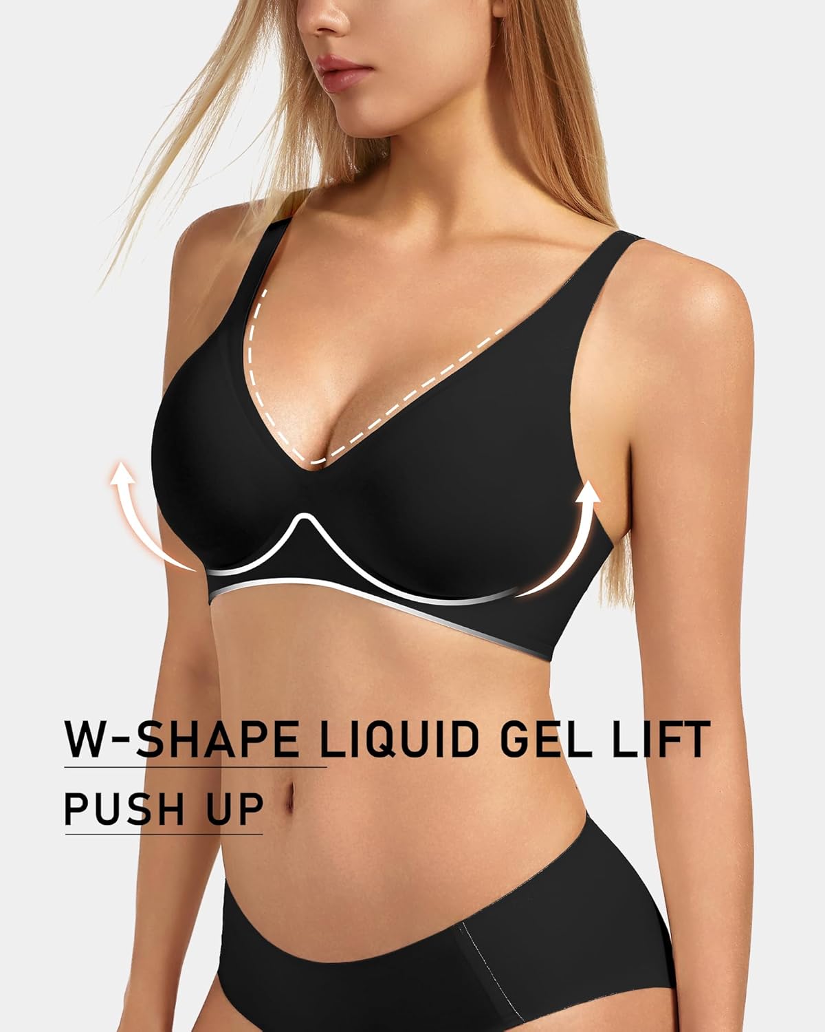 Women's Wireless Soft Jelly Push Up Bra with Deep V Plunge & Light Support, No Underwire Comfort Everyday Bralette - Image 2