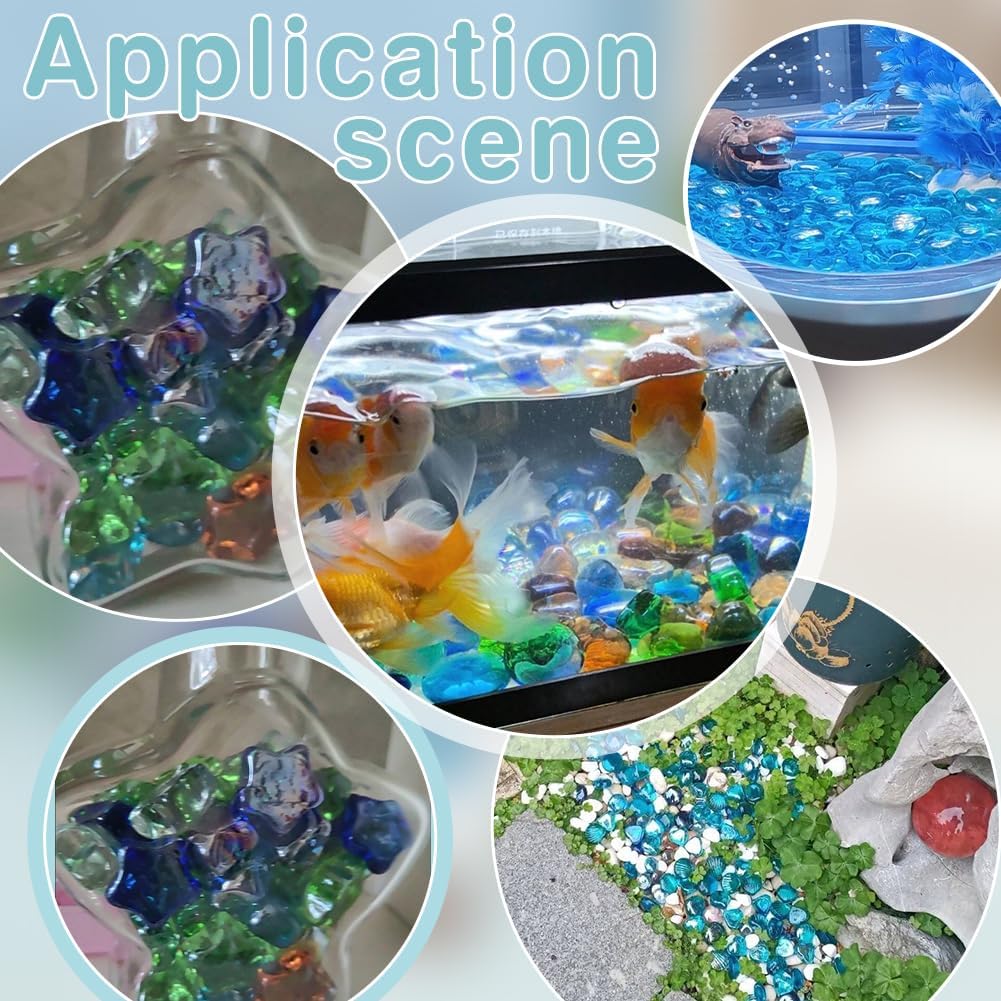 PH PandaHall 30pcs Sea Glass Stones, Colorful Glass Heart Star Shape Pebbles Gemstones Vase Filler Stones for Aquarium Fish Tank Gravel DIY Resin Art Crafts Beach Home Decor, 17.63oz(500g)