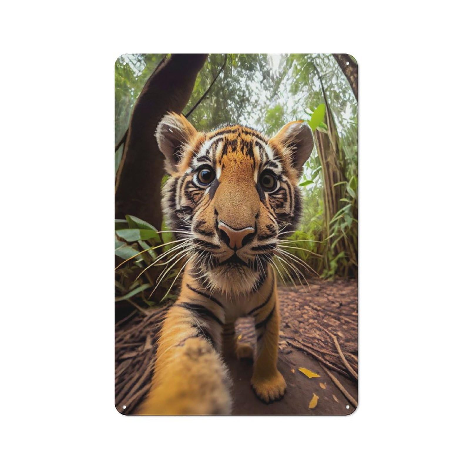 Junmoney Selfie Of A Young Tiger Metal Wall Sign 30X20cm, Rustic Decor For Home Bar Wall, Gift Idea At Christmas For Hosts Who Enjoy Retro Interiors