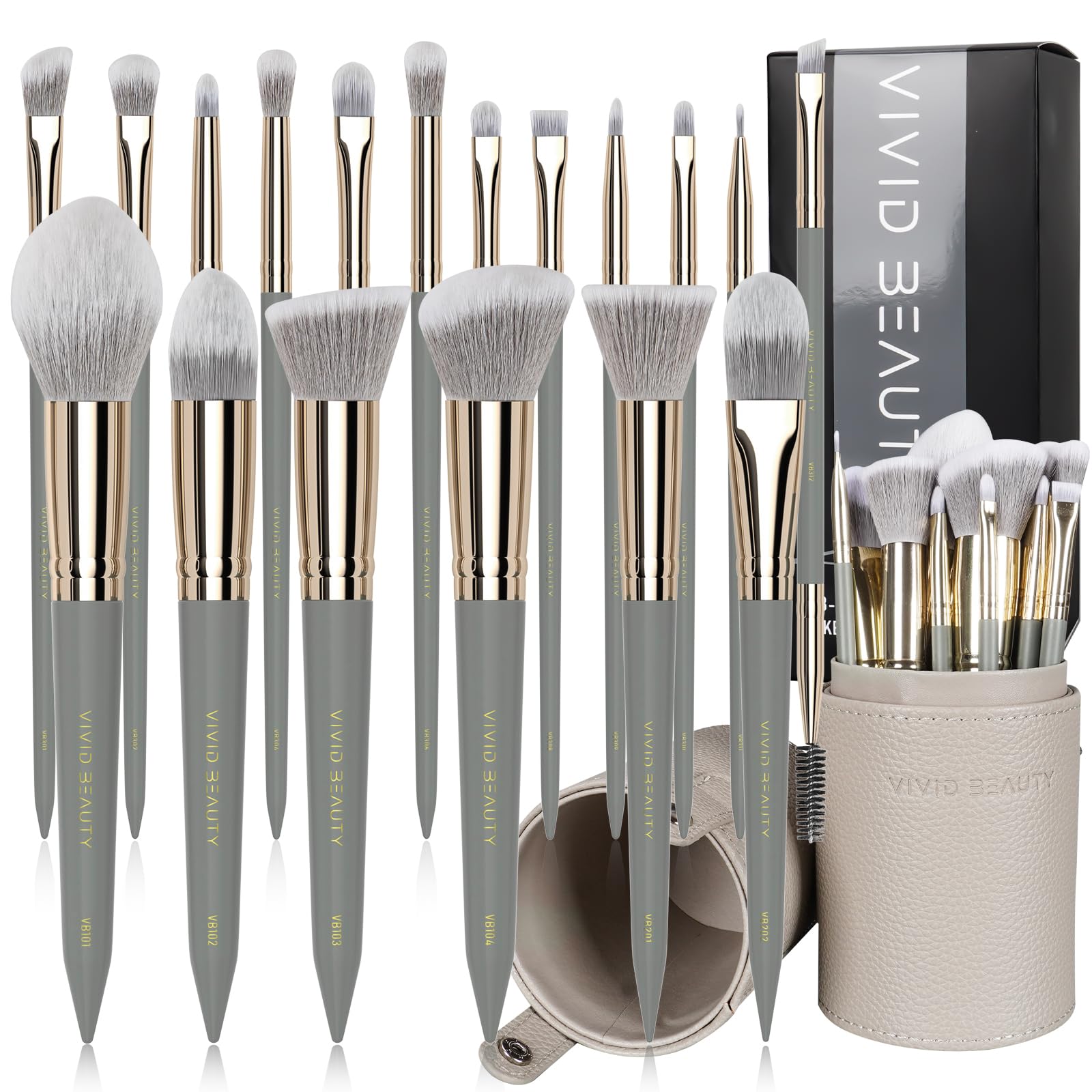 Makeup Brush Set 18 Pcs Make up Brushes for Face and Eye with Travel Case Natural Wood Handles
